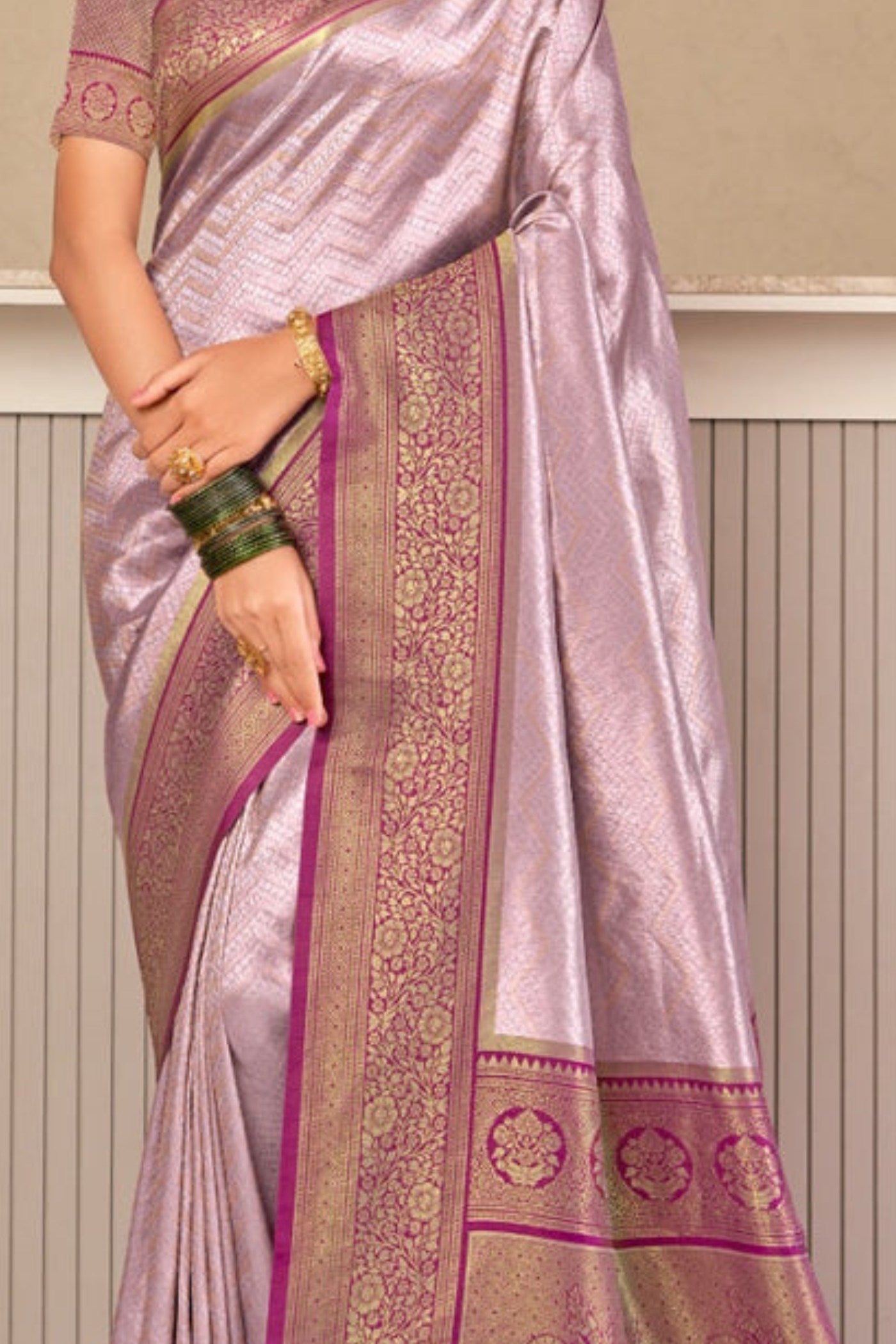 Buy MySilkLove Bush Purple Zari Woven Kanjivaram Saree Online