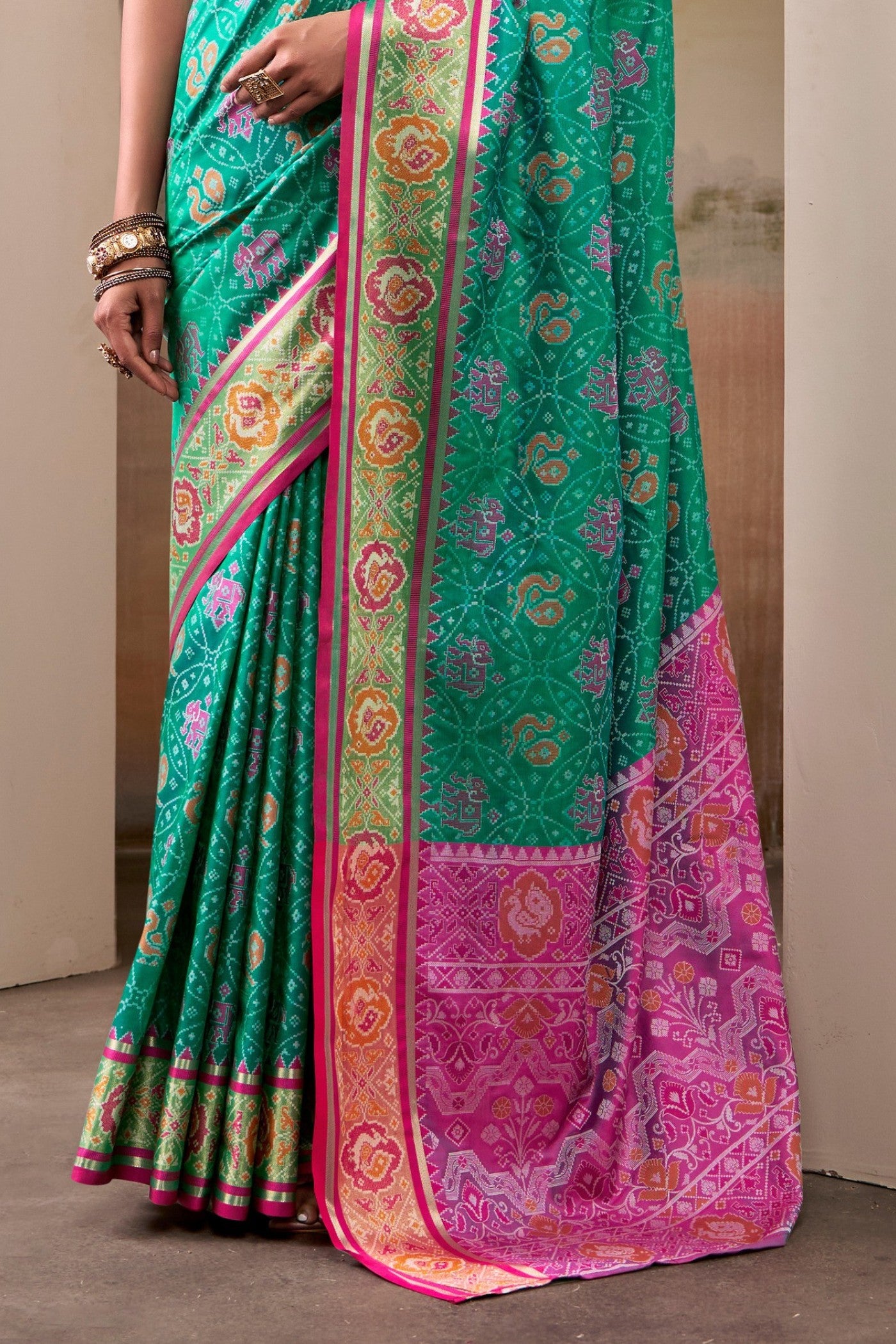 Buy MySilkLove Hellebores Green Woven Patola Silk Saree Online