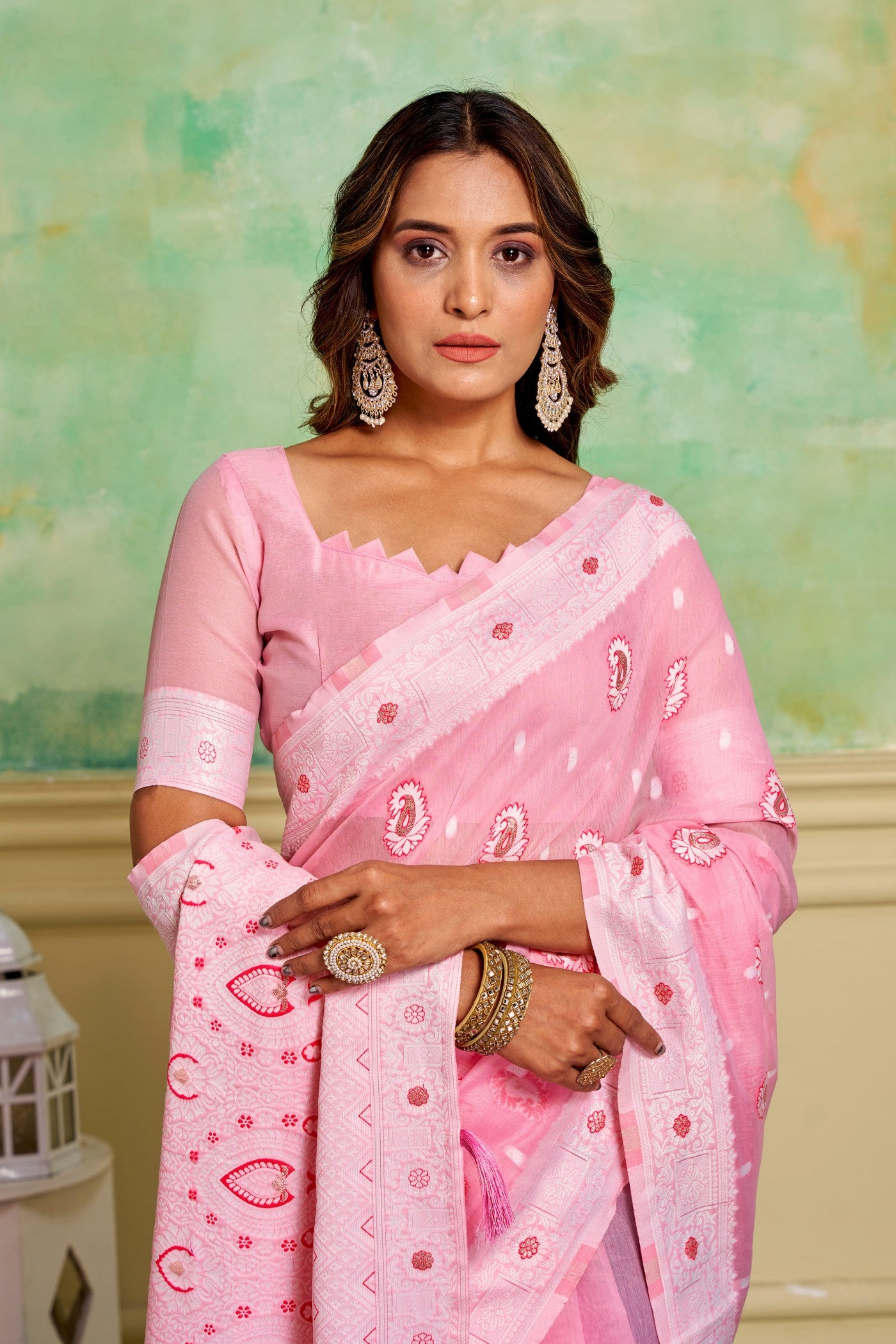 MySilkLove Pastel Pink Woven Cotton Saree