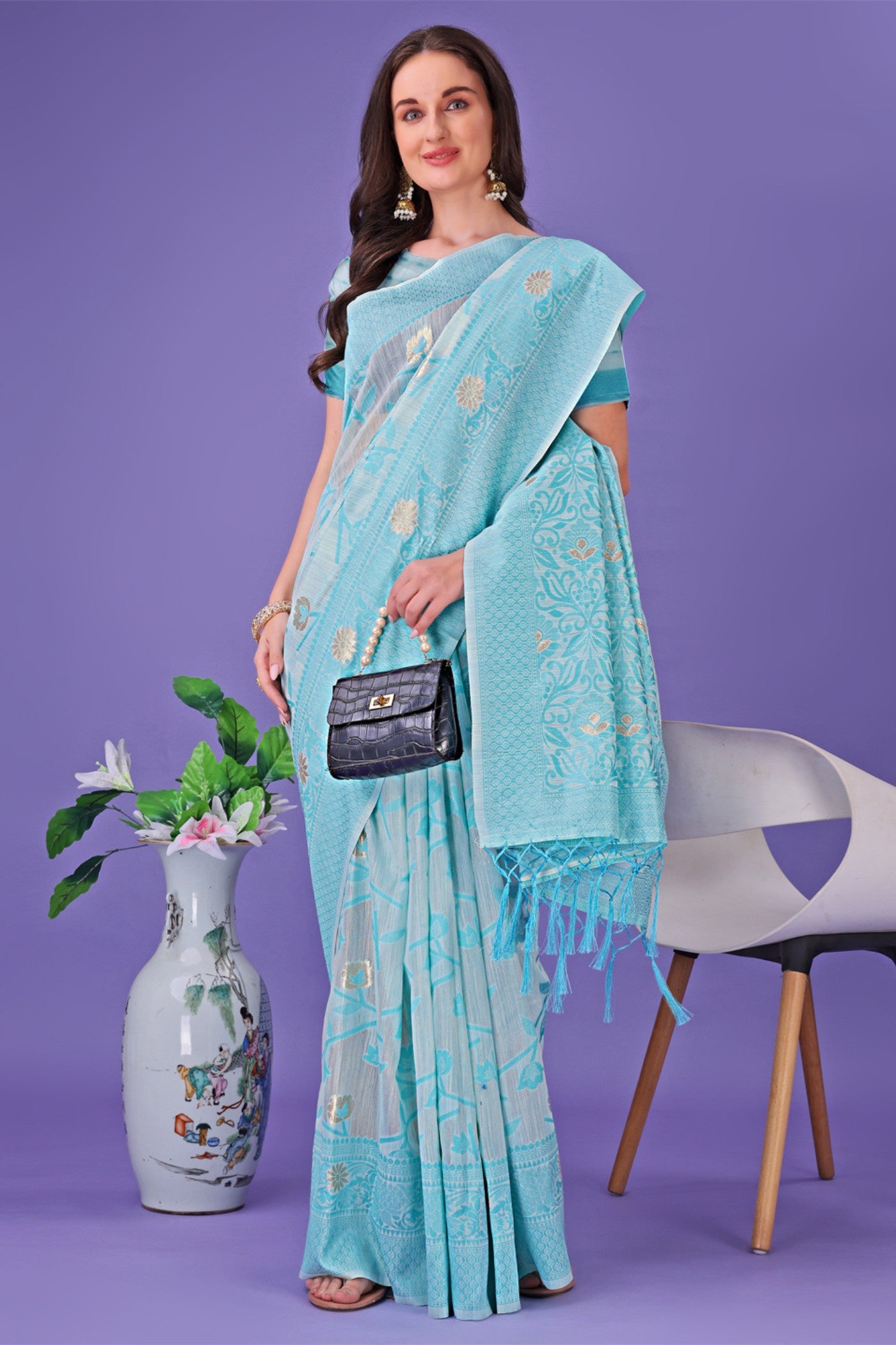 MySilkLove Water Blue Linen Cotton Saree