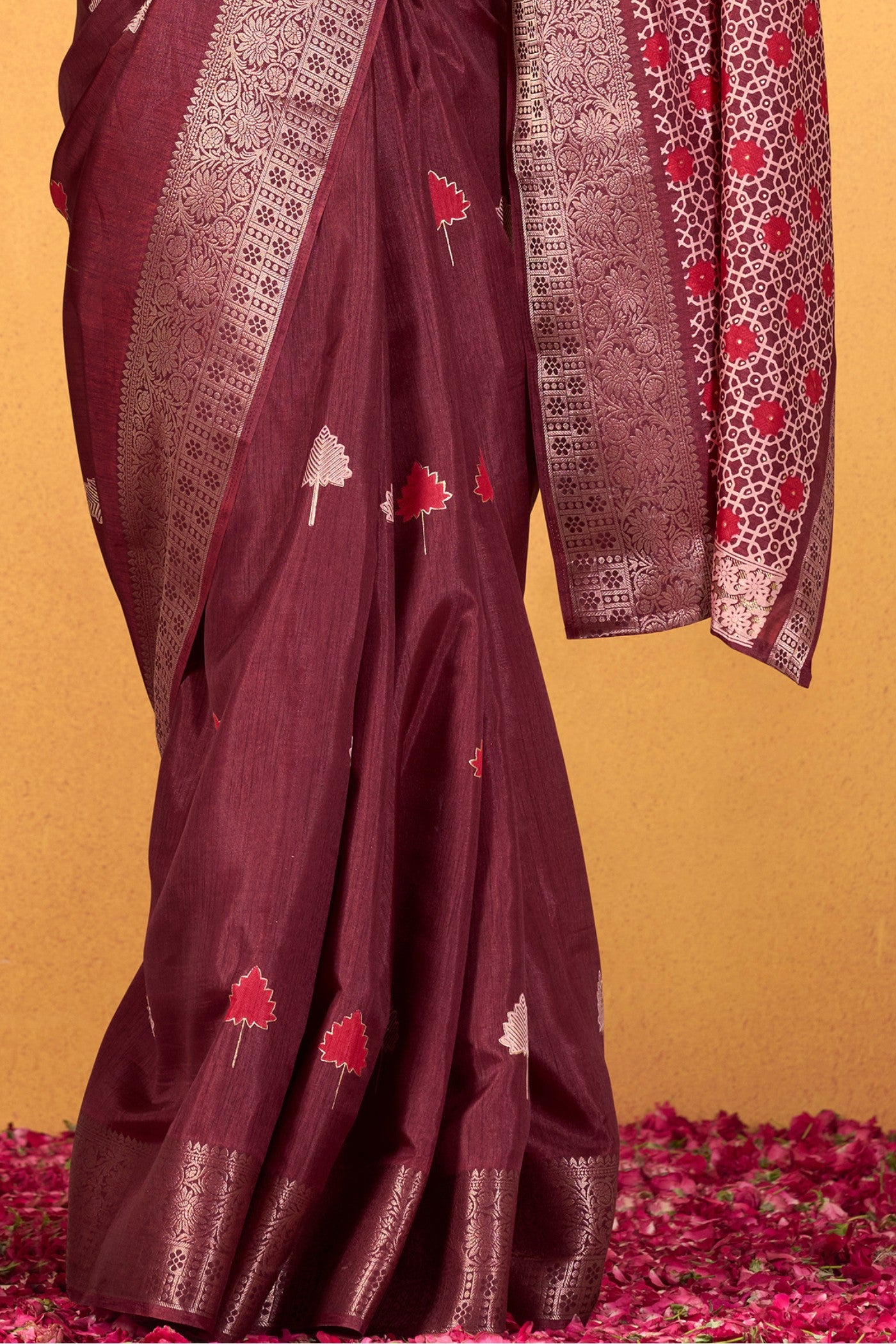 Buy MySilkLove Glossy Maroon Woven Dola Silk Saree Online