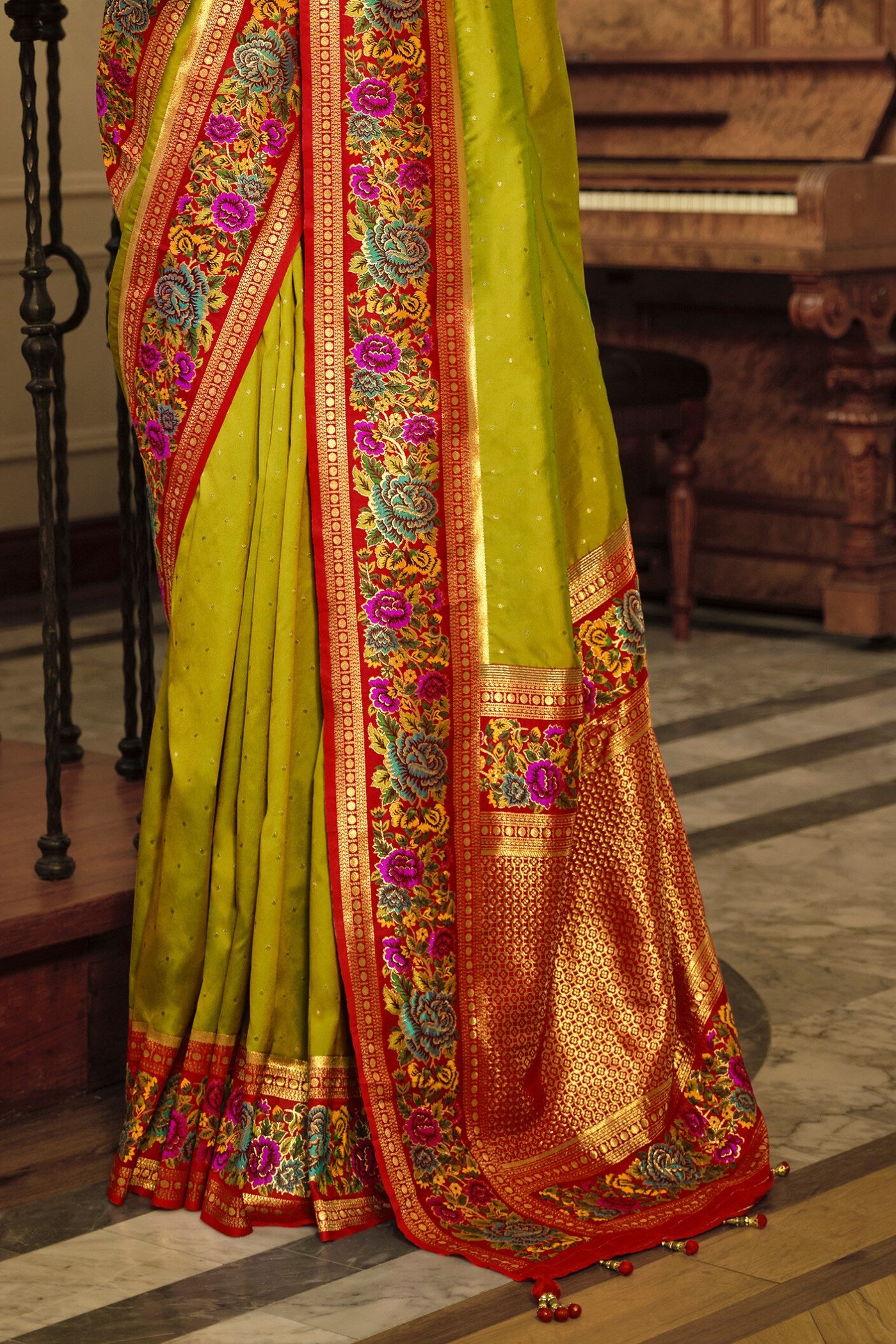 Buy MySilkLove Sahara Green Printed Banarasi Saree Online