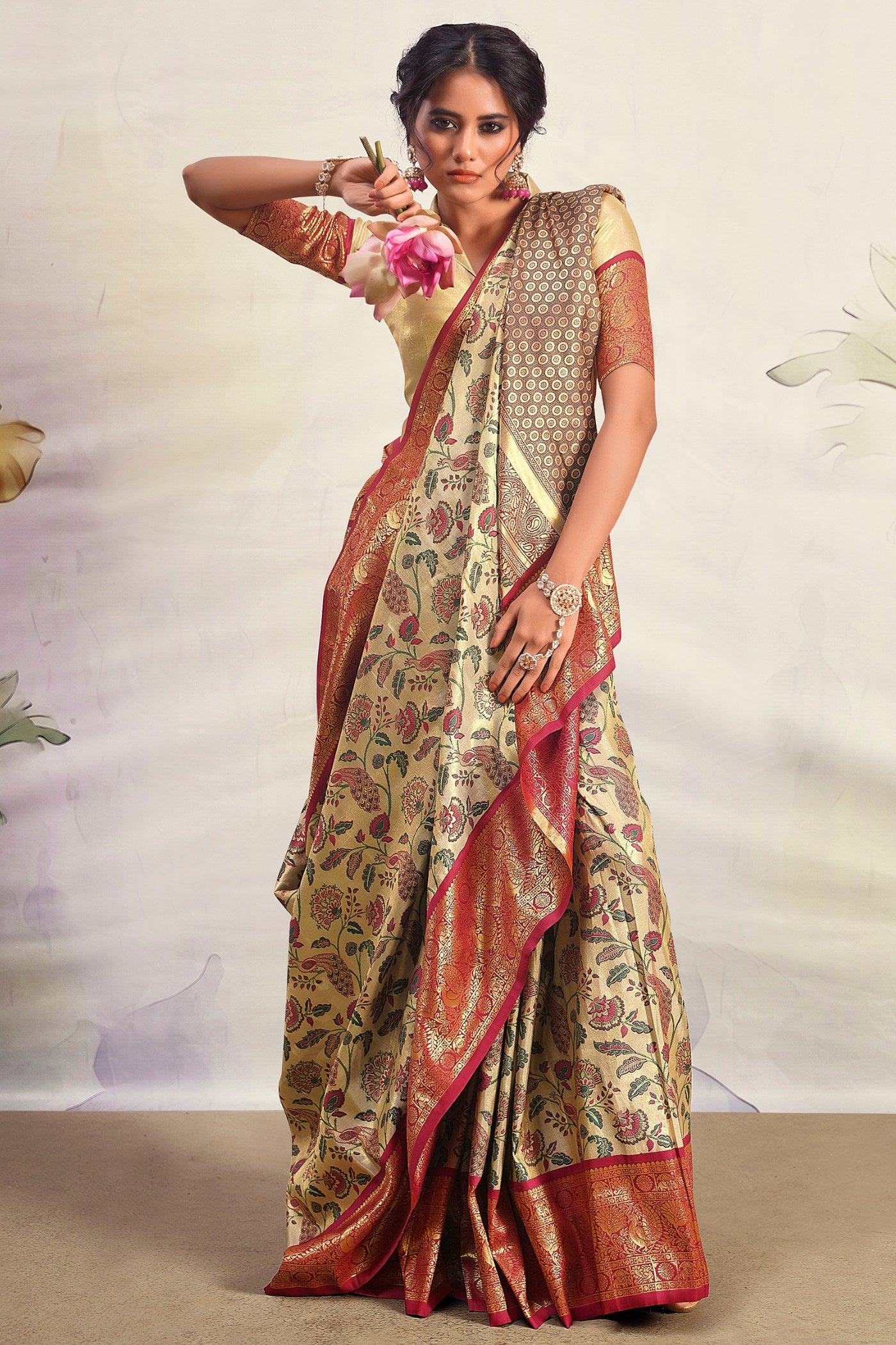 Buy MySilkLove Sorrell Brown and Cream Woven Banarasi Saree Online