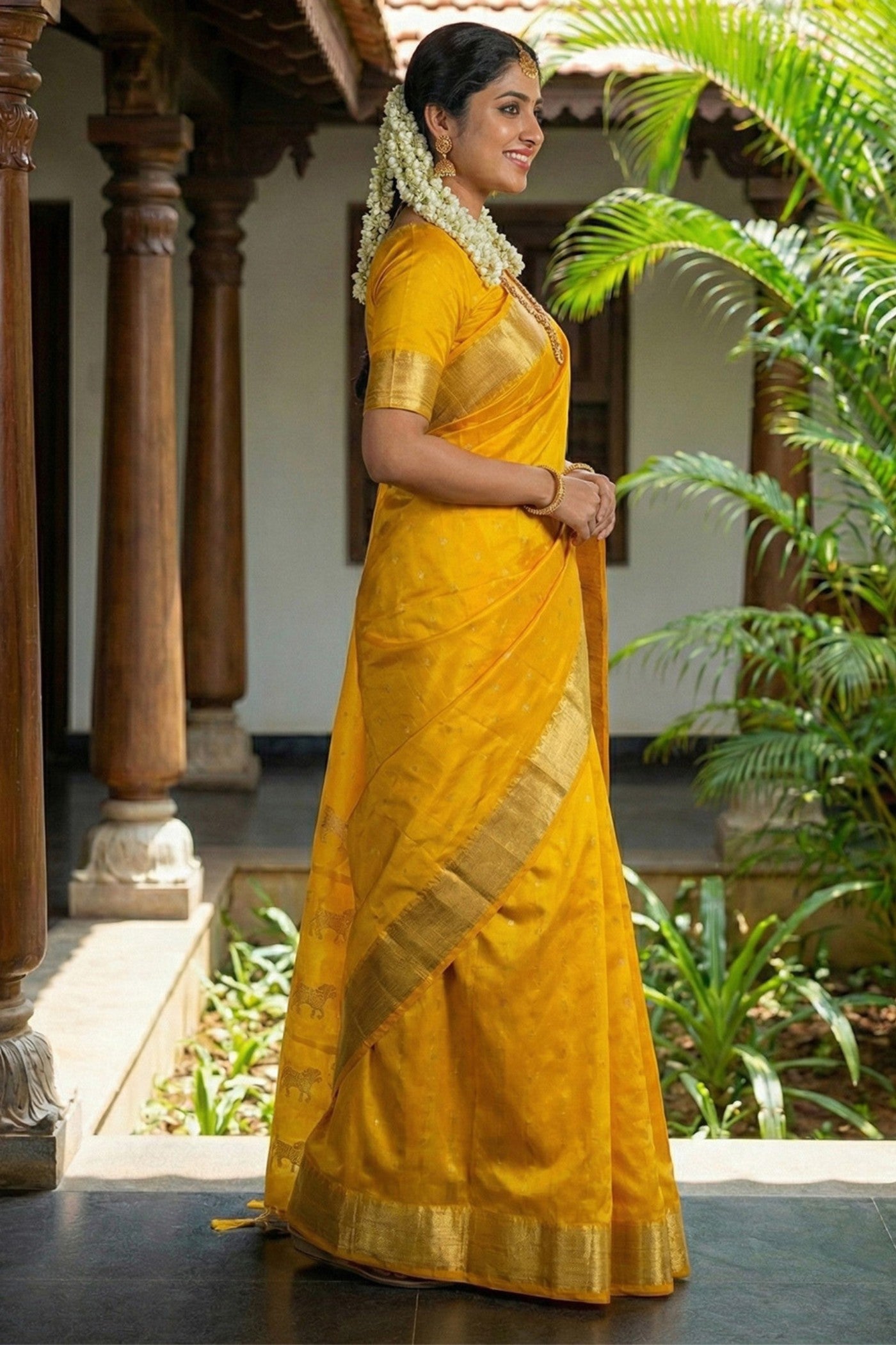 MySilkLove Turmeric Yellow Banarasi Woven Soft Silk Saree
