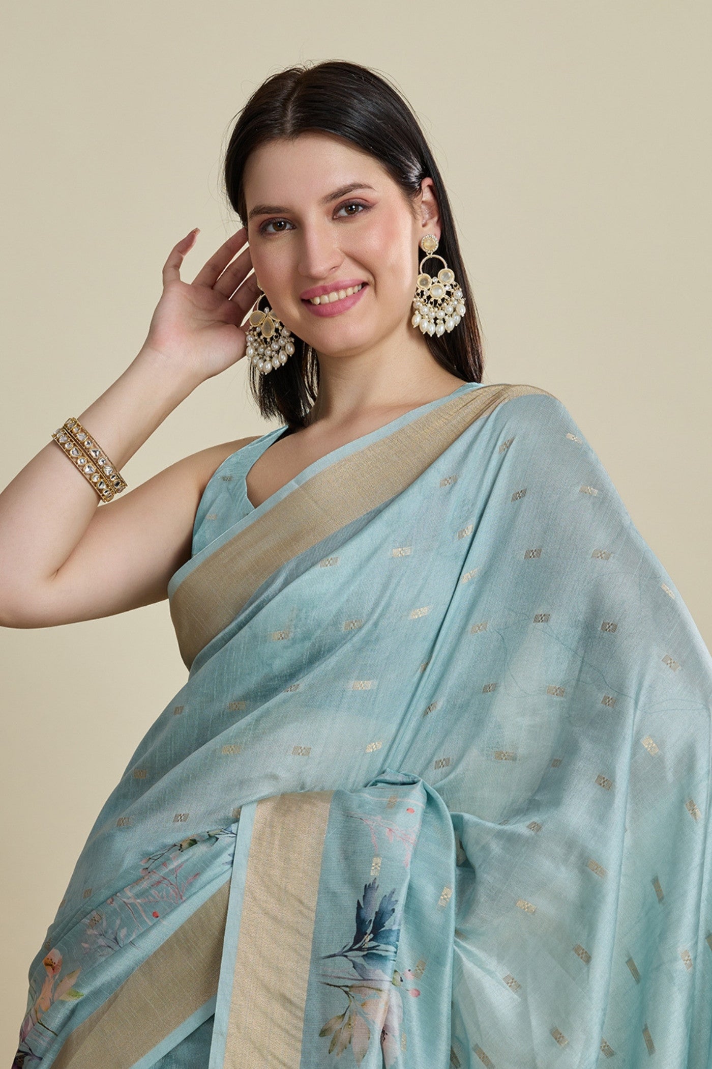 MySilkLove Sky Blue Woven Cotton Saree