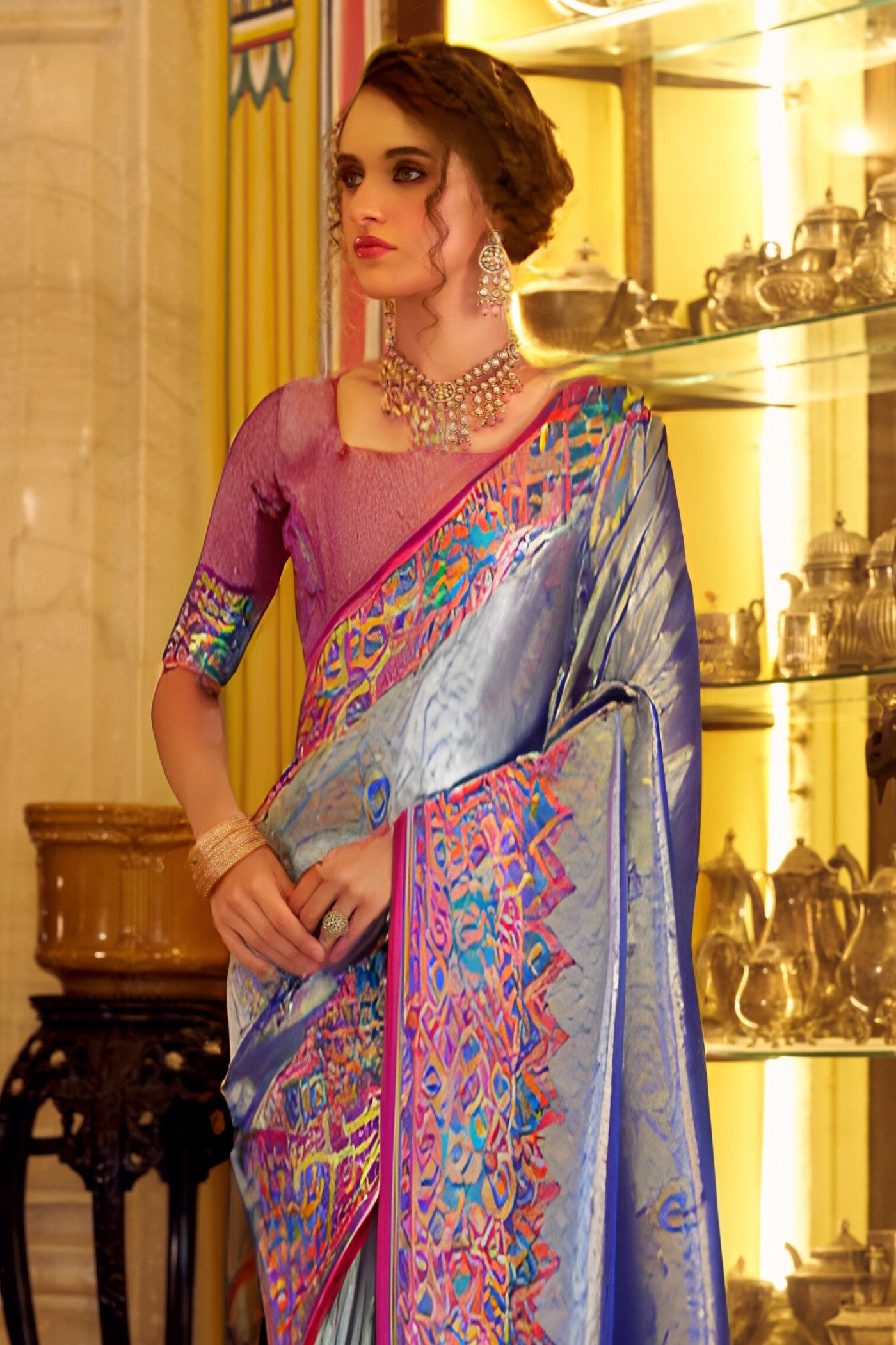 Buy MySilkLove Stormy Blue Woven Tissue Patola Silk Saree Online