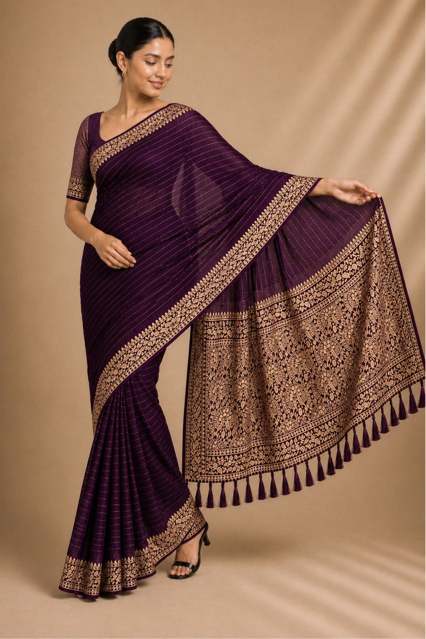 Buy MySilkLove Wine Purple Woven Chiffon Saree Online