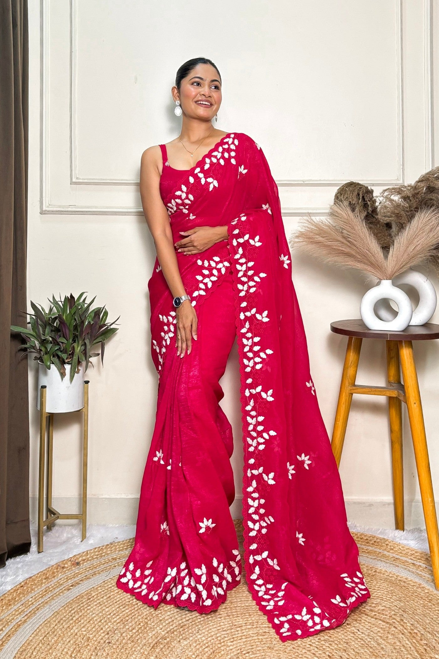 Buy MySilkLove Rose Pink Embroidery Partywear Saree Online
