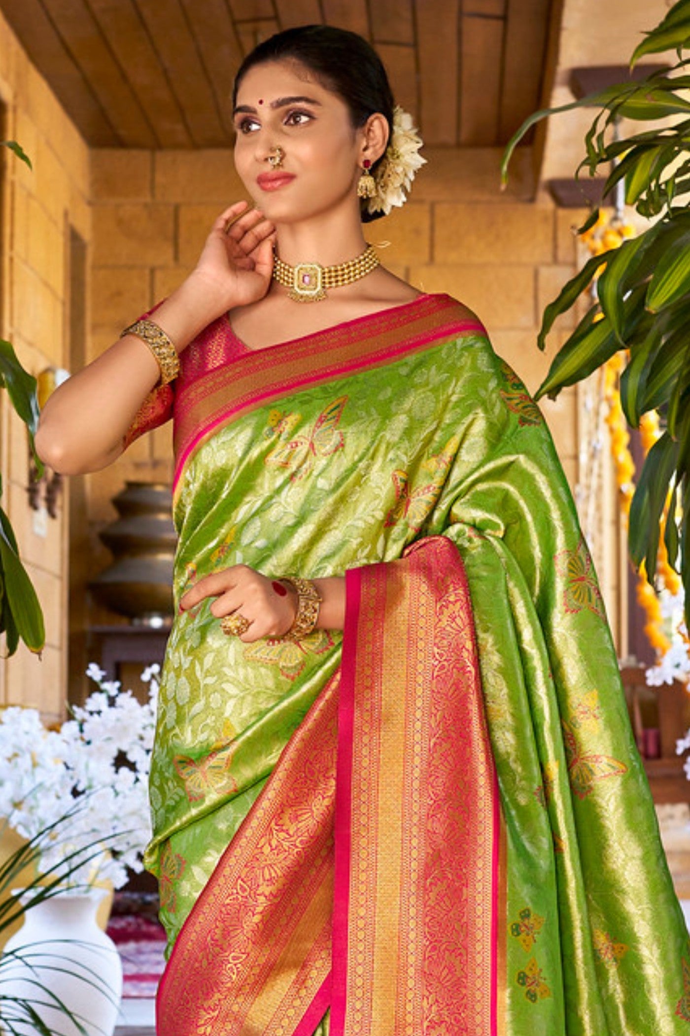 Buy MySilkLove Peridot Green Woven Kanjivaram Saree Online