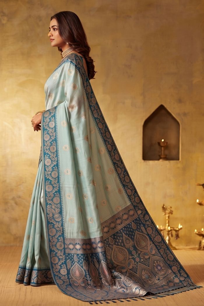 Buy MySilkLove Ice Blue Woven Banarasi Saree Online