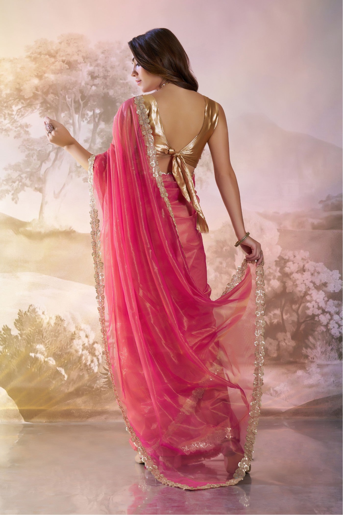 Buy MySilkLove Dusty Pink Partywear Net Saree Online