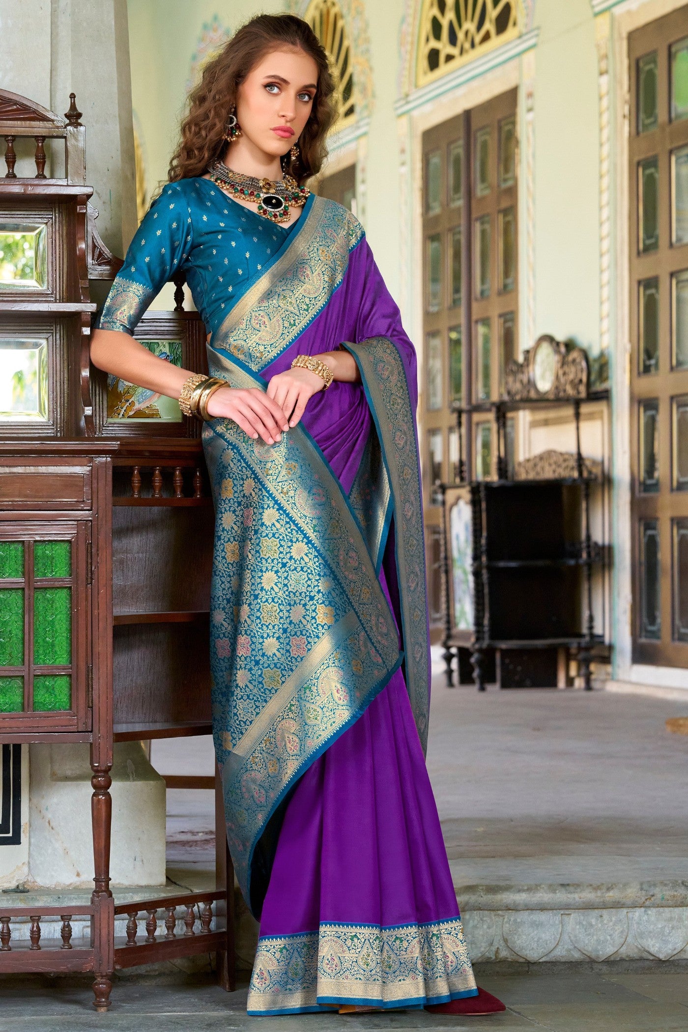 Buy MySilkLove Cyber Purple Woven Banarasi Soft Silk Saree Online