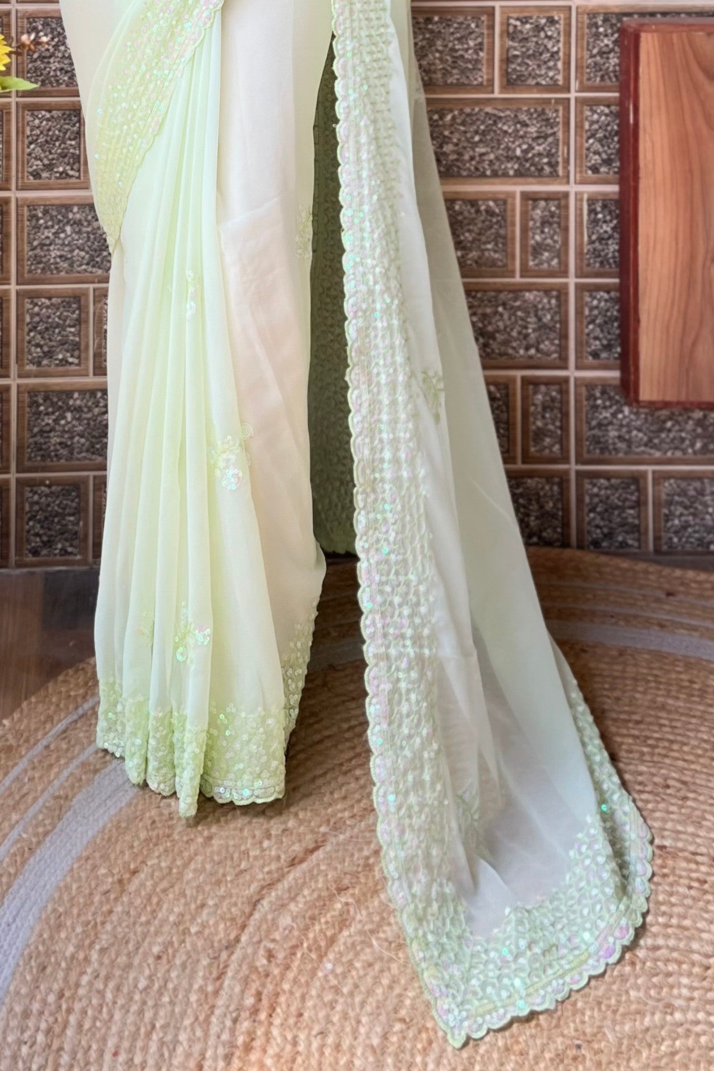 Buy MySilkLove Zinnia Green Embroidery Georgette saree Online