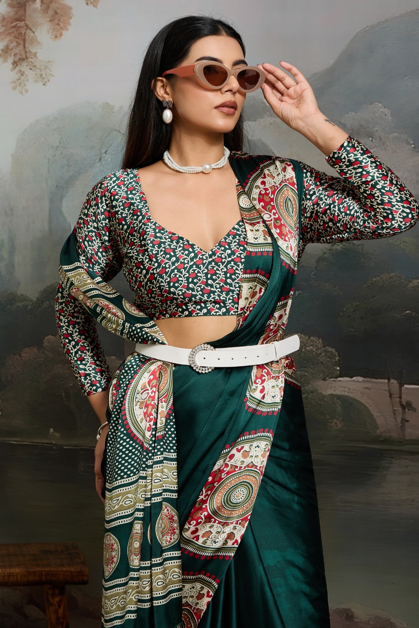 MySilkLove Basil Green Modal Ajrakh Printed Silk Saree