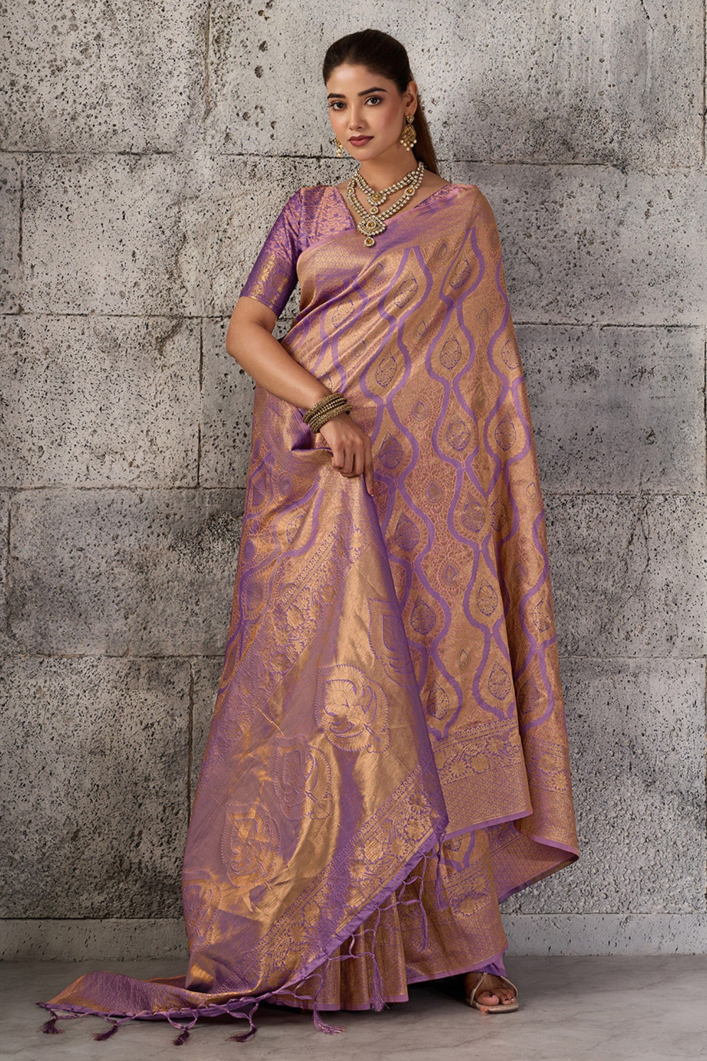 Buy MySilkLove Heliotrope Purple Woven Kanjivaram Saree Online