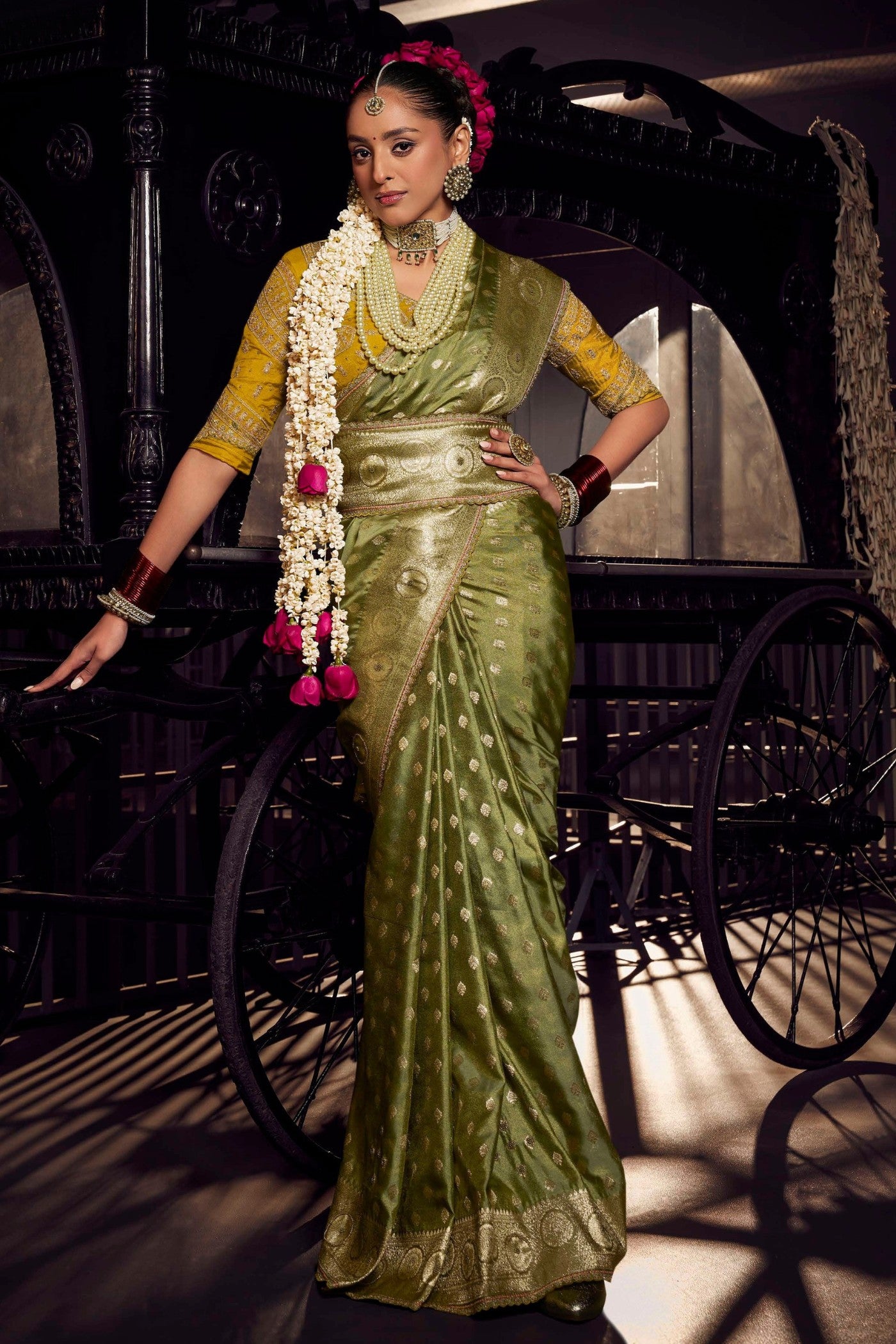 MySilkLove Mehendi Green Designer Banarasi Saree