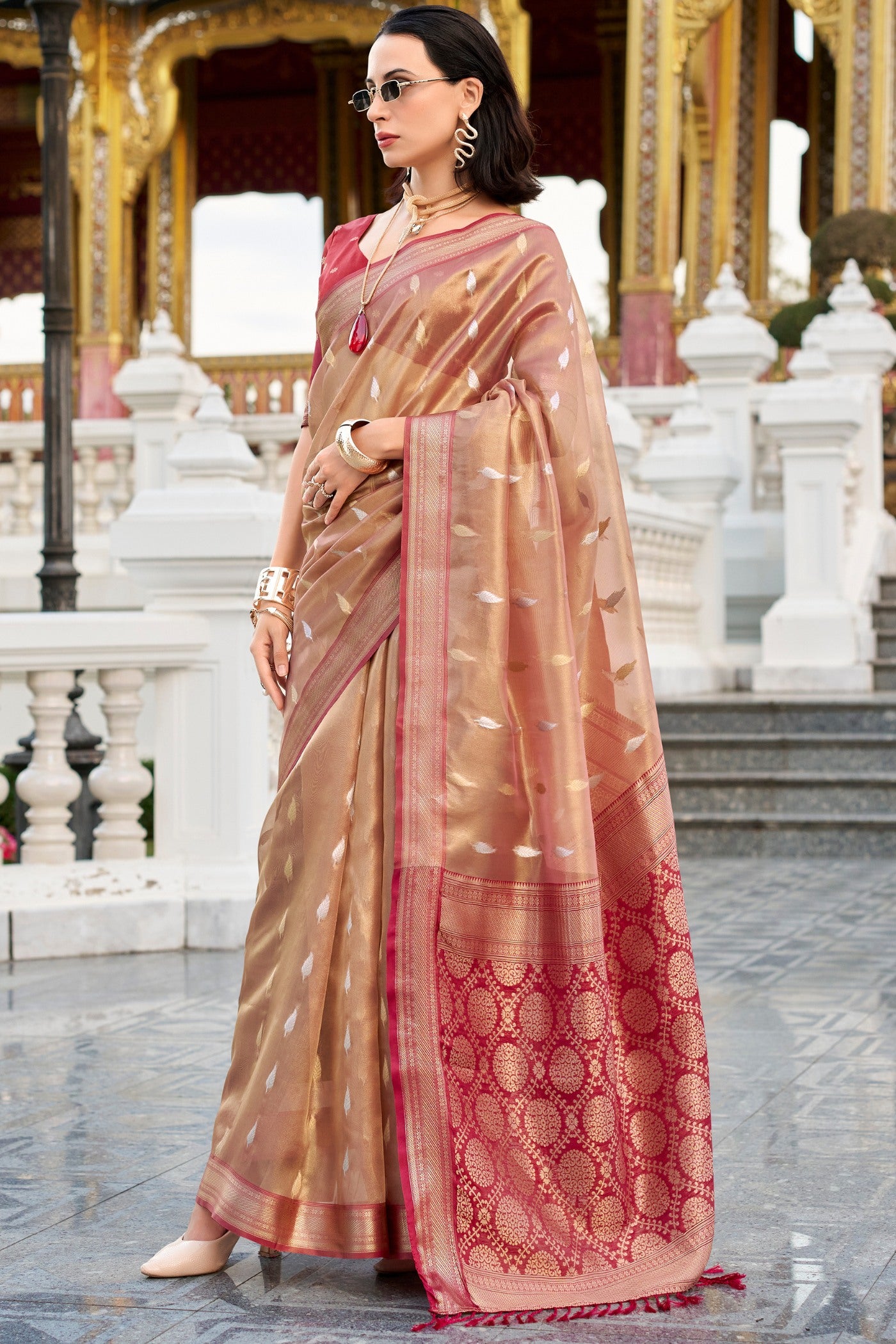 Buy MySilkLove Contessa Orange Tissue Silk Saree Online