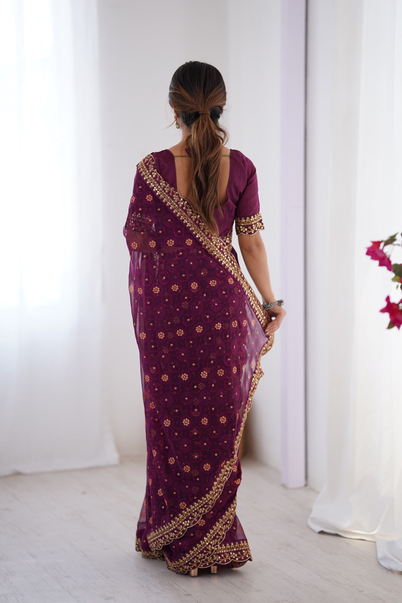 Buy MySilkLove Berry Purple Embroidery Georgette saree Online