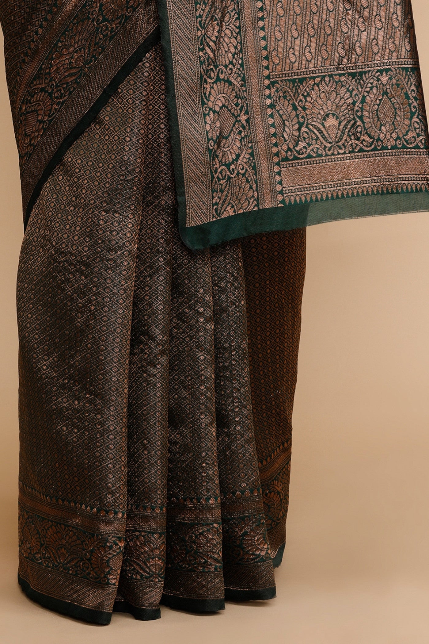Buy MySilkLove Pecan Brown Woven Jacquard Lichi Silk Saree Online