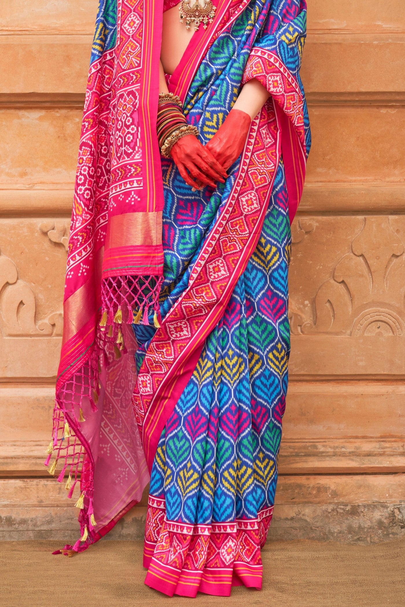 Buy MySilkLove Ship Cove Blue Printed Patola Saree Online