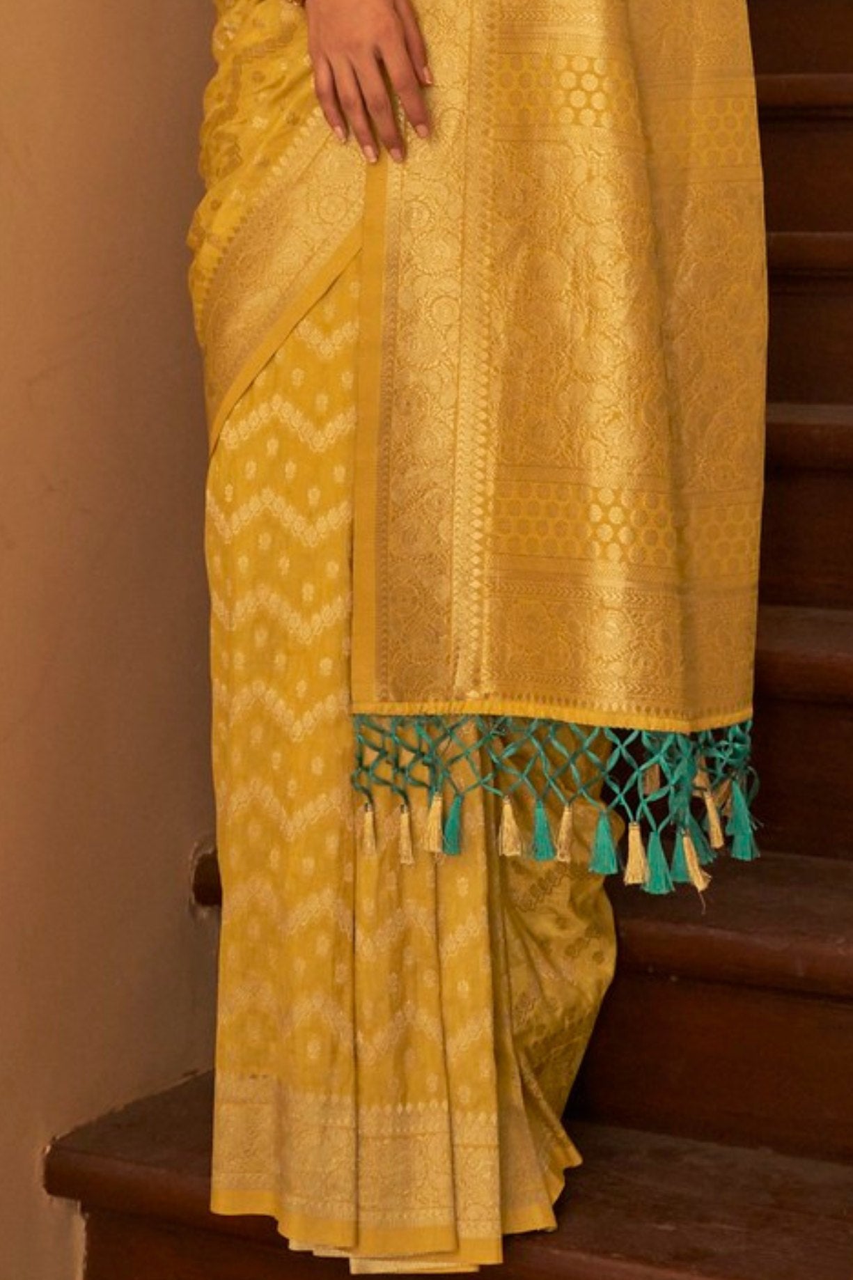 Buy MySilkLove Ronchi Yellow Zari Woven Banarasi Saree Online