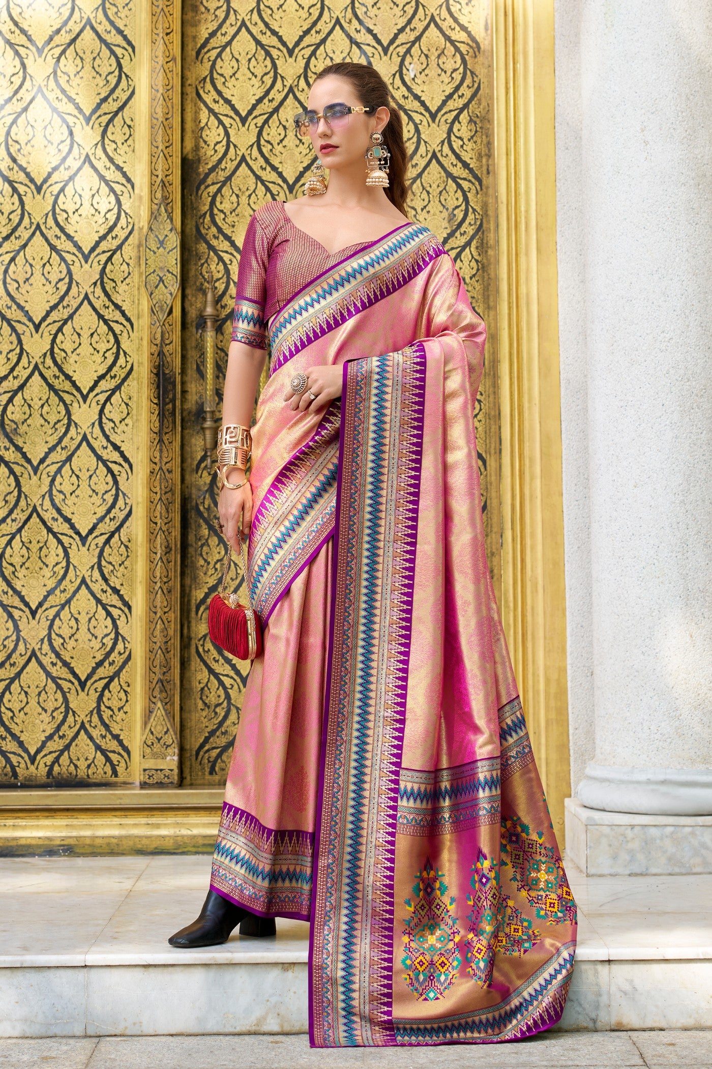 Buy MySilkLove Rouge Pink Tissue Handloom Saree Online