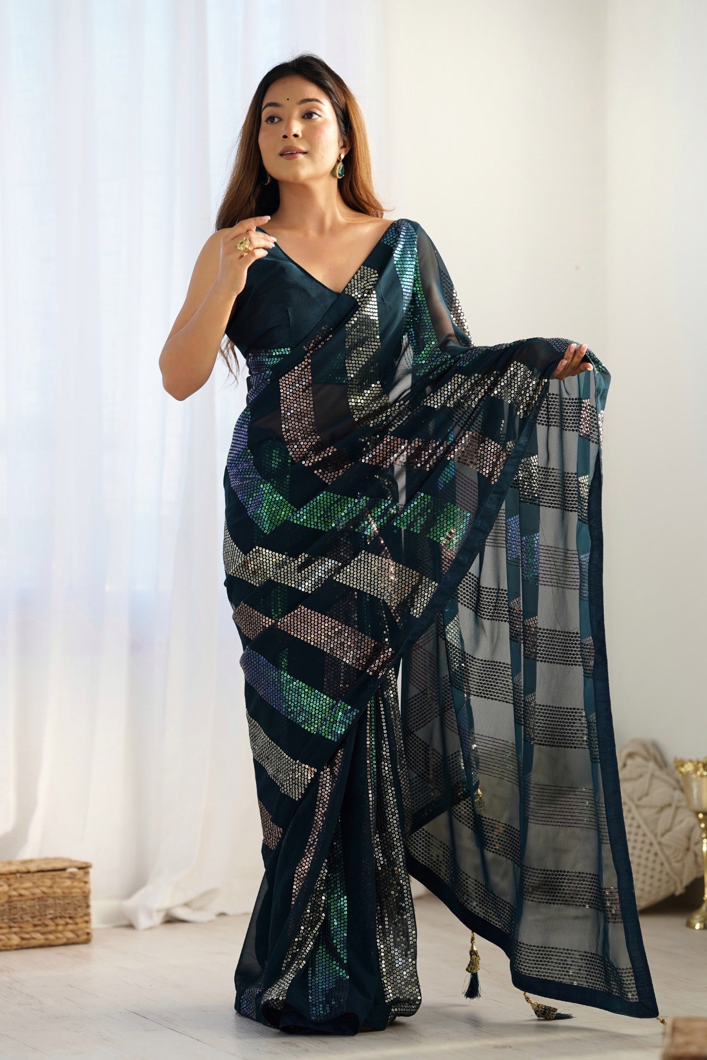 Buy MySilkLove Cornflower Blue Georgette Partywear Saree Online