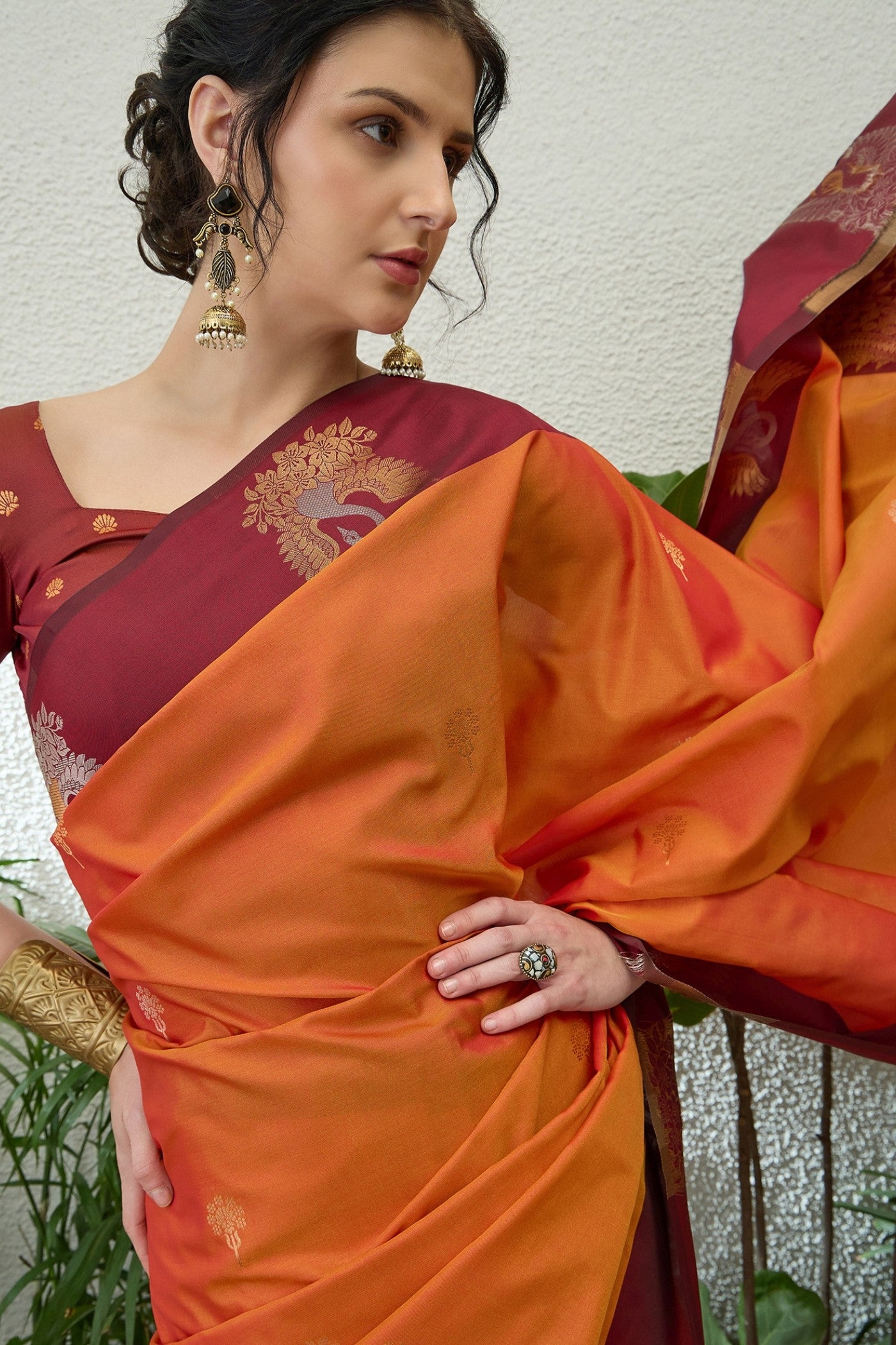 Buy MySilkLove Melon Orange Banarasi Handloom Soft Silk Saree Online