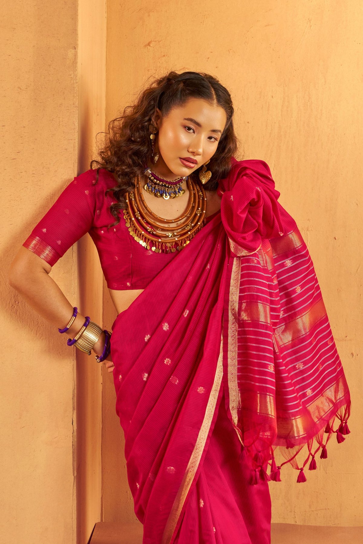 Buy MySilkLove Hot Pink Banarasi Handloom Silk Saree Online