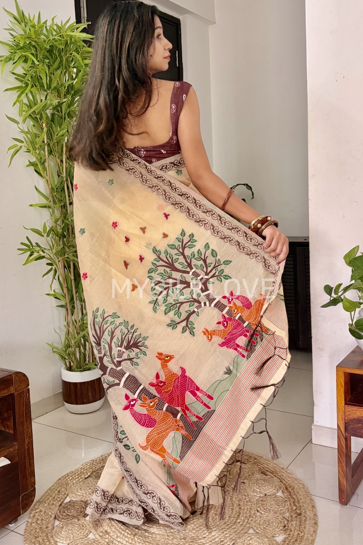 Buy MySilkLove Brandy Handloom Muga Cotton Saree Online