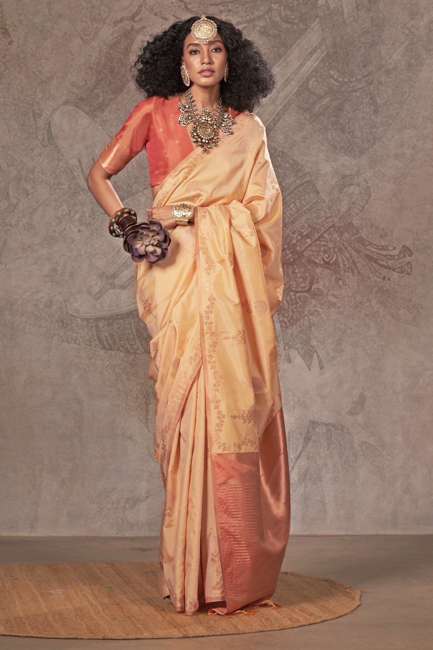 Buy MySilkLove Tawny Peach Two Tone Banarasi Handloom Saree Online