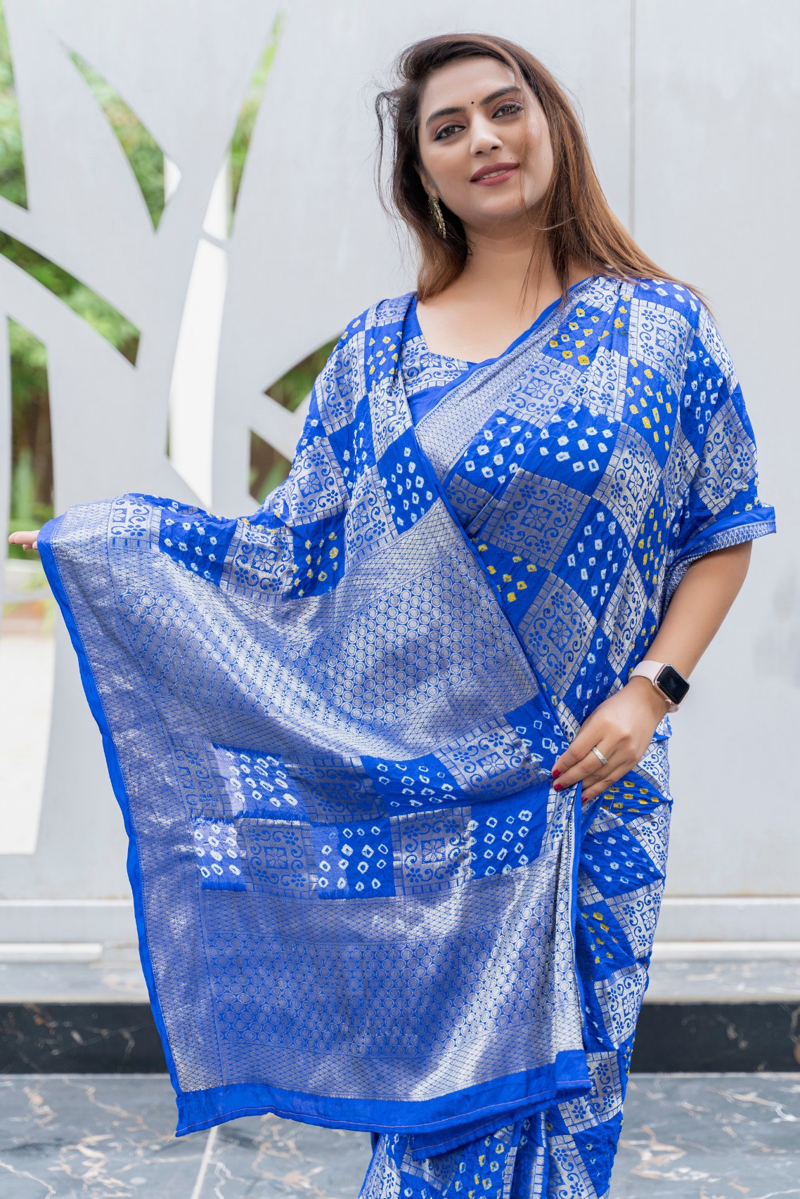 Buy MySilkLove Cobalt Blue Woven Designer Bandhani Saree Online