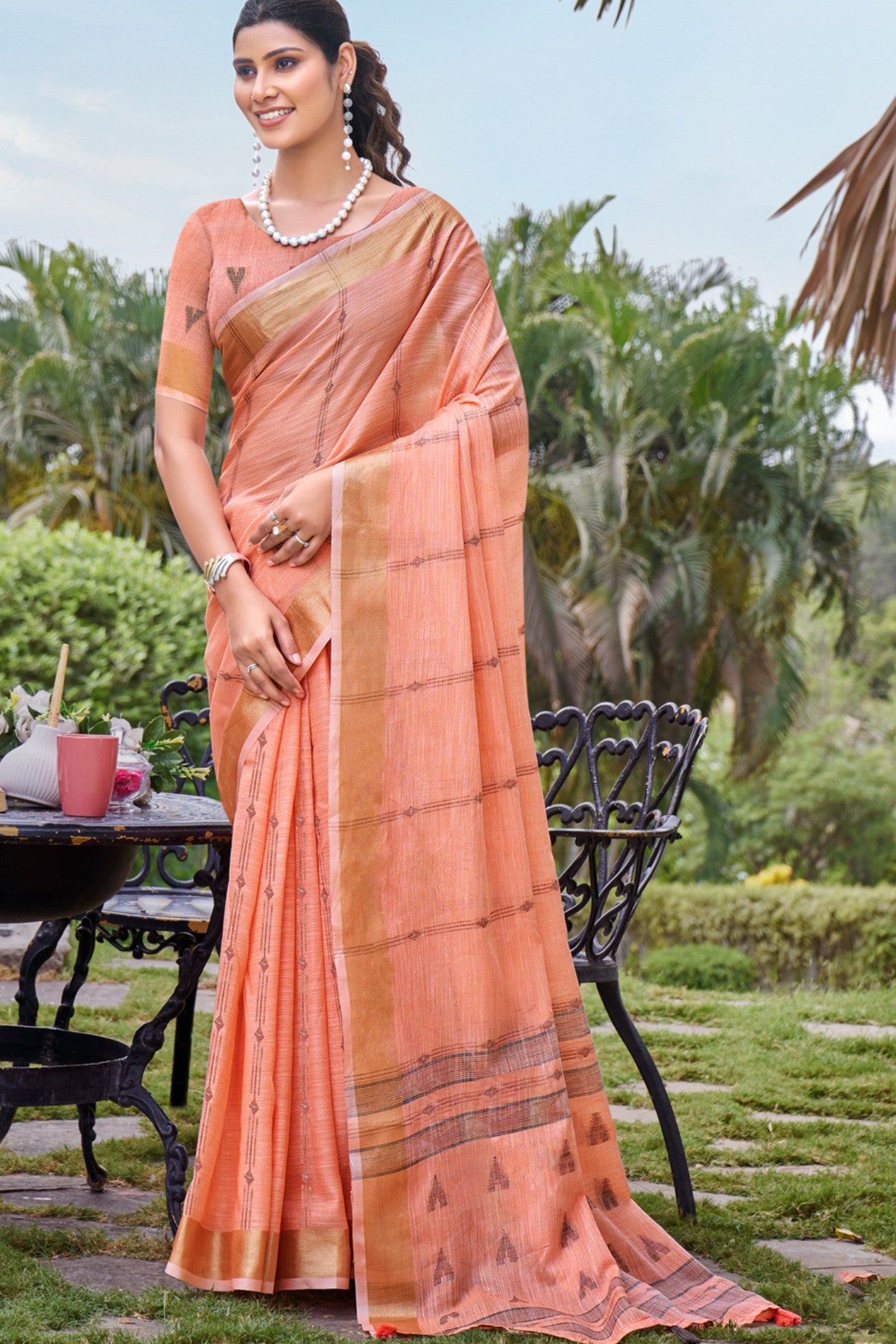 Buy MySilkLove Pastel Peach Cotton Silk Saree Online