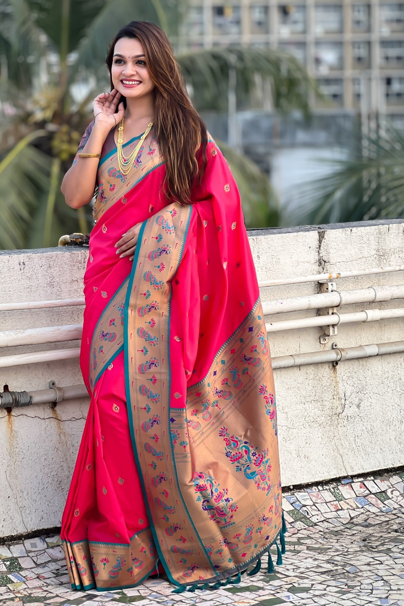 Buy MySilkLove Red Ribbon Lotus Paithani Saree Online