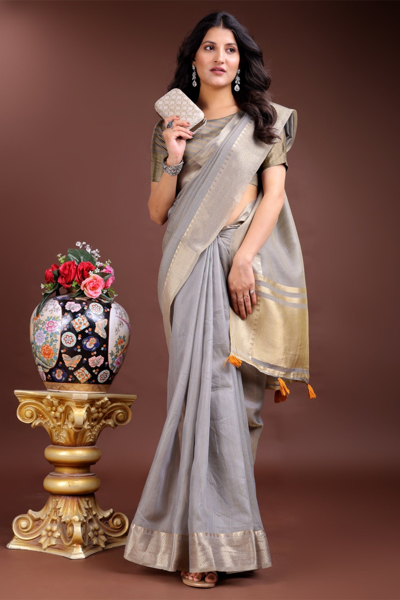 MySilkLove Cloud Grey Woven Cotton Saree