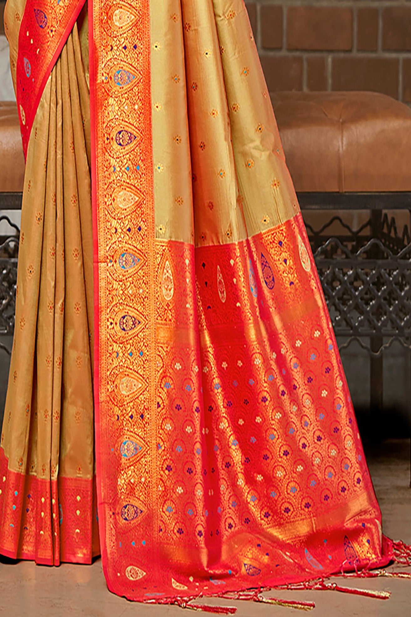 Buy MySilkLove Rajah Gold and Red Woven Banarasi Saree Online