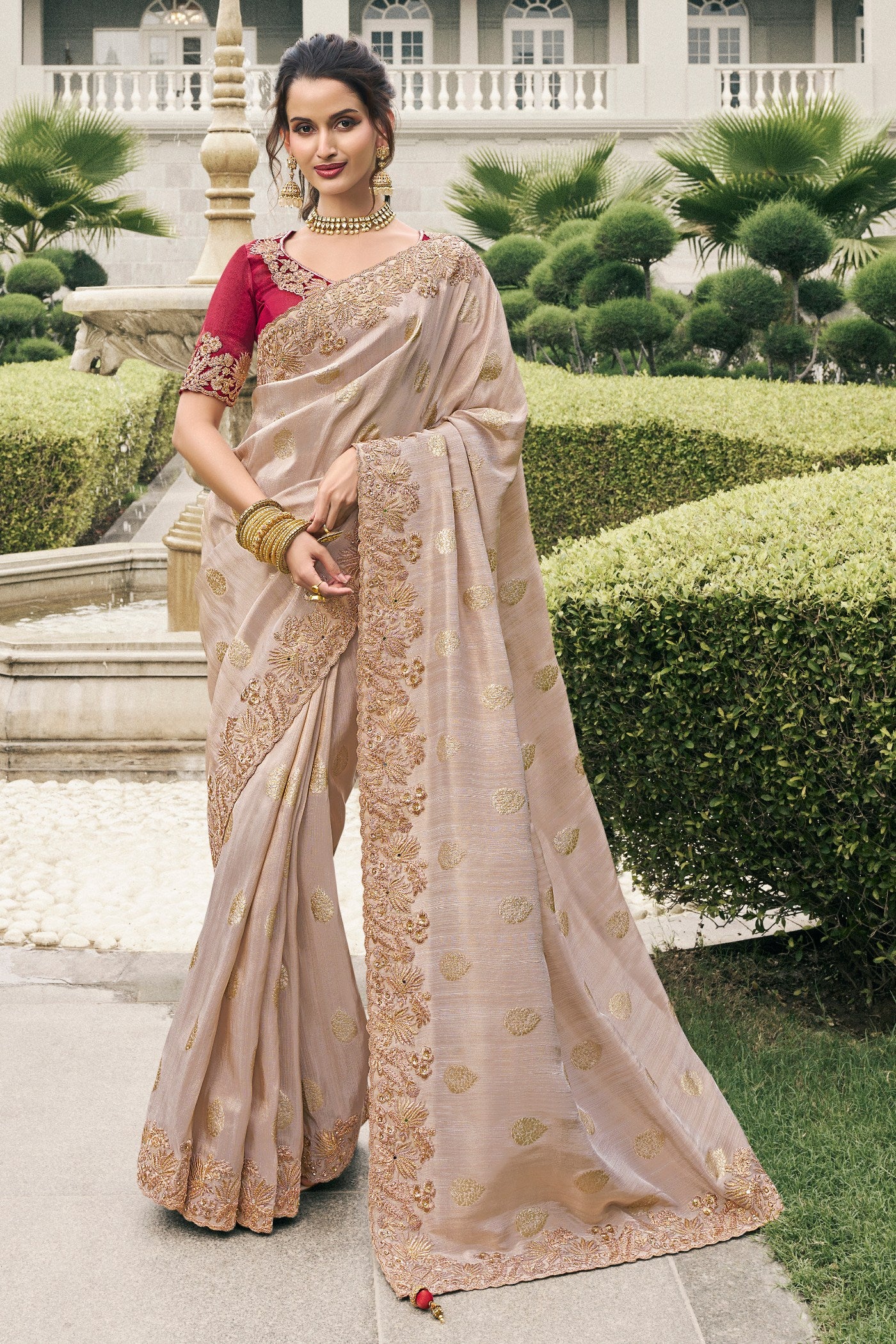 Buy MySilkLove Eunry Pink Banarasi Designer Embroidered Saree Online