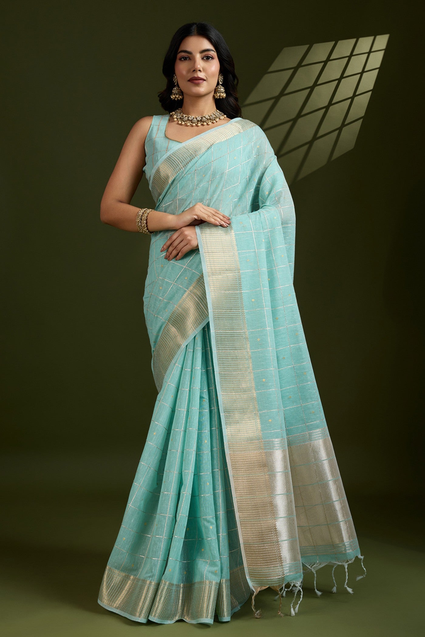 Buy MySilkLove Rainy Blue Woven Tissue Linen Saree Online