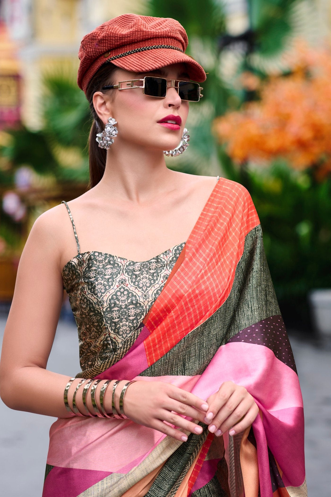 Buy MySilkLove Green Multicolor Printed Satin Crepe Silk Saree Online