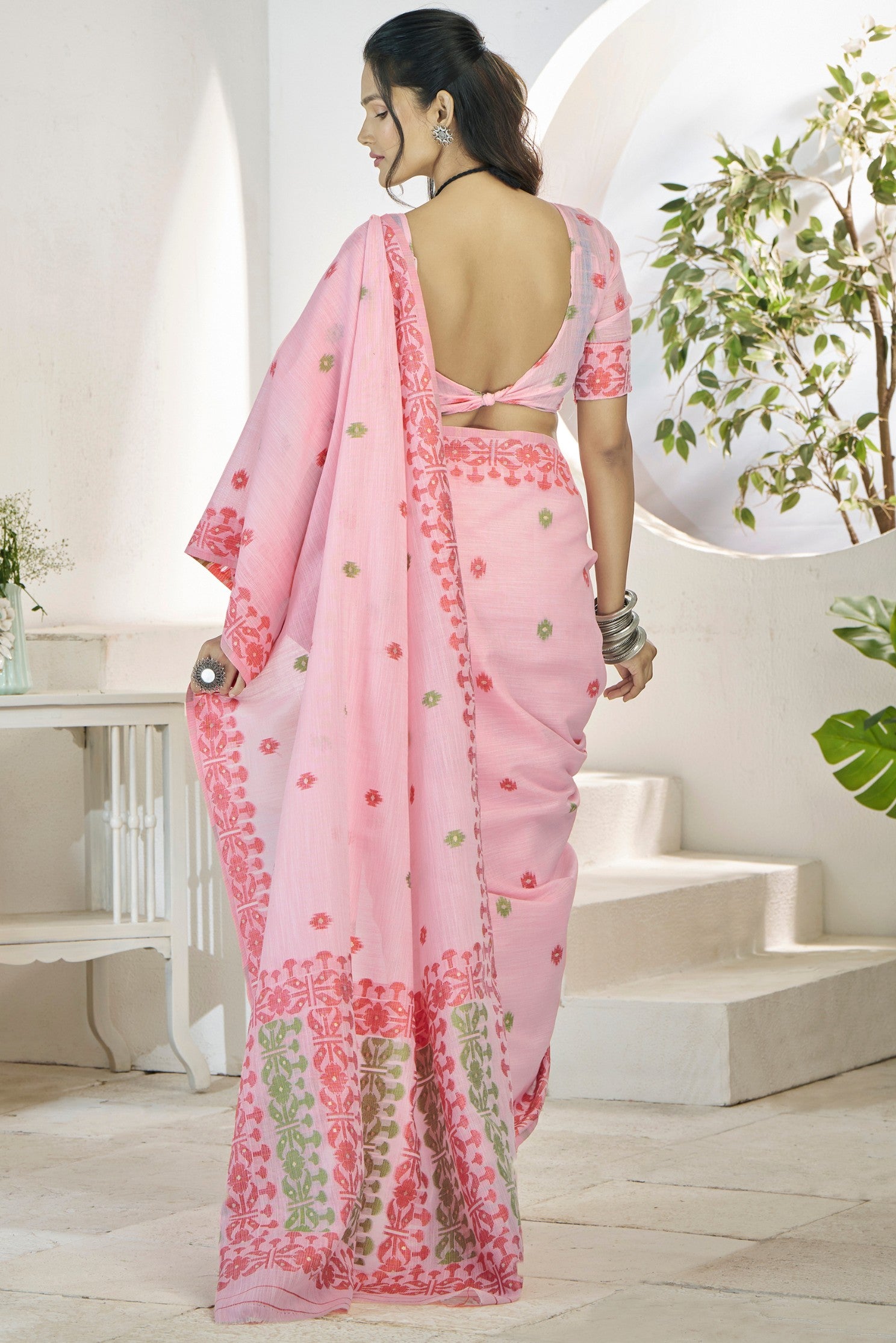 Buy MySilkLove Beauty Bush Pink Woven Linen Saree Online