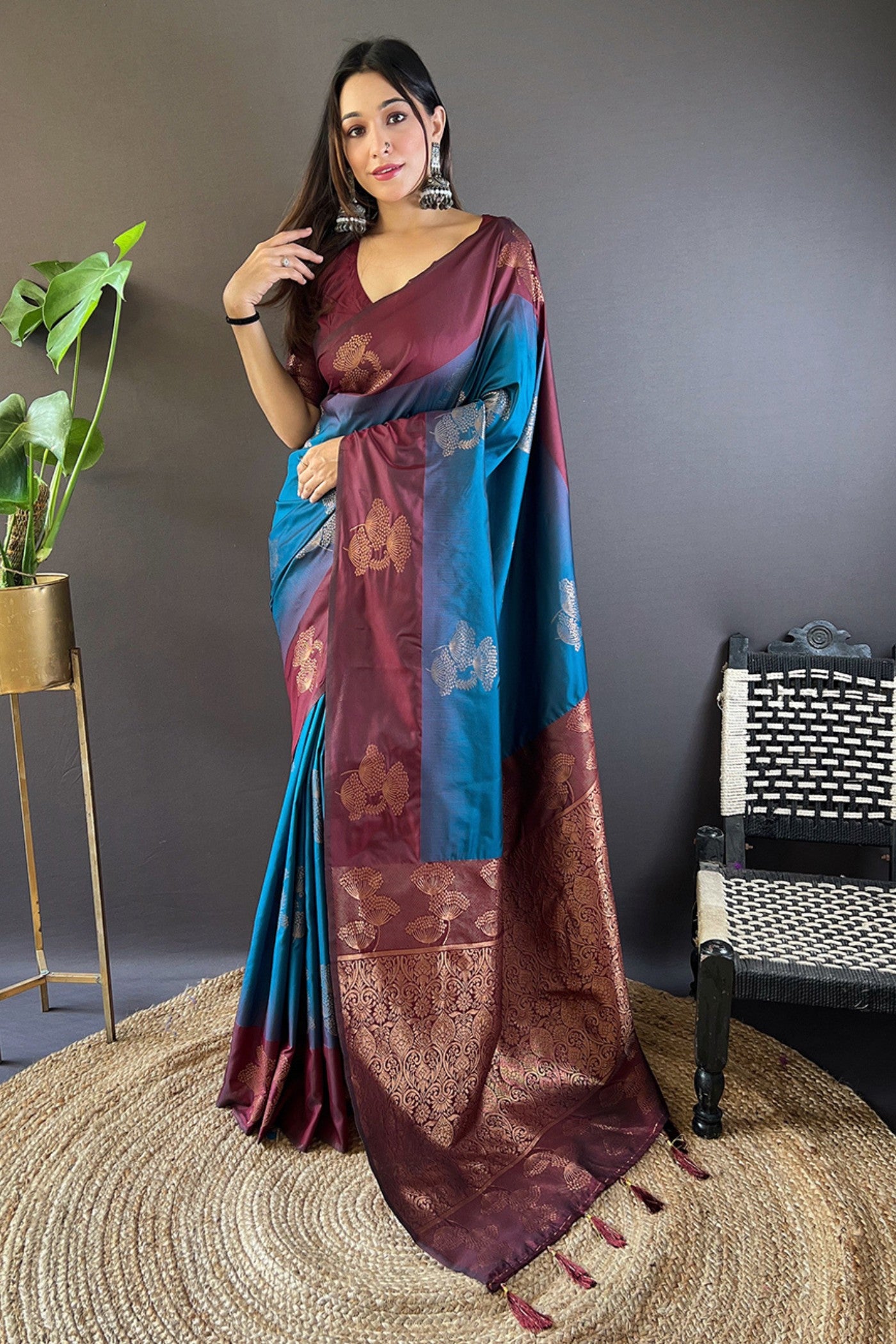 Buy MySilkLove Cerulean Blue Woven Banarasi Saree Online