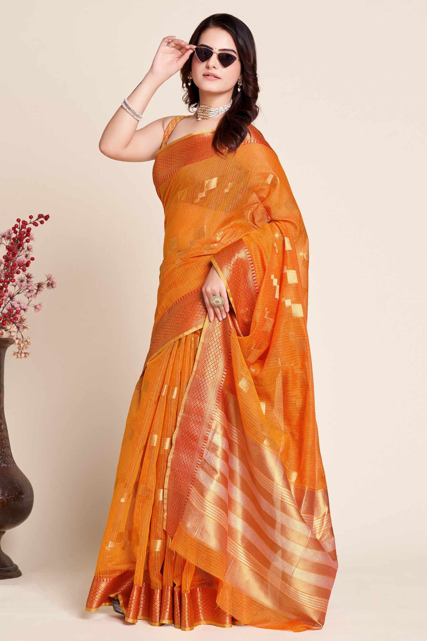MySilkLove Princeton Orange Woven Manipuri Silk Saree