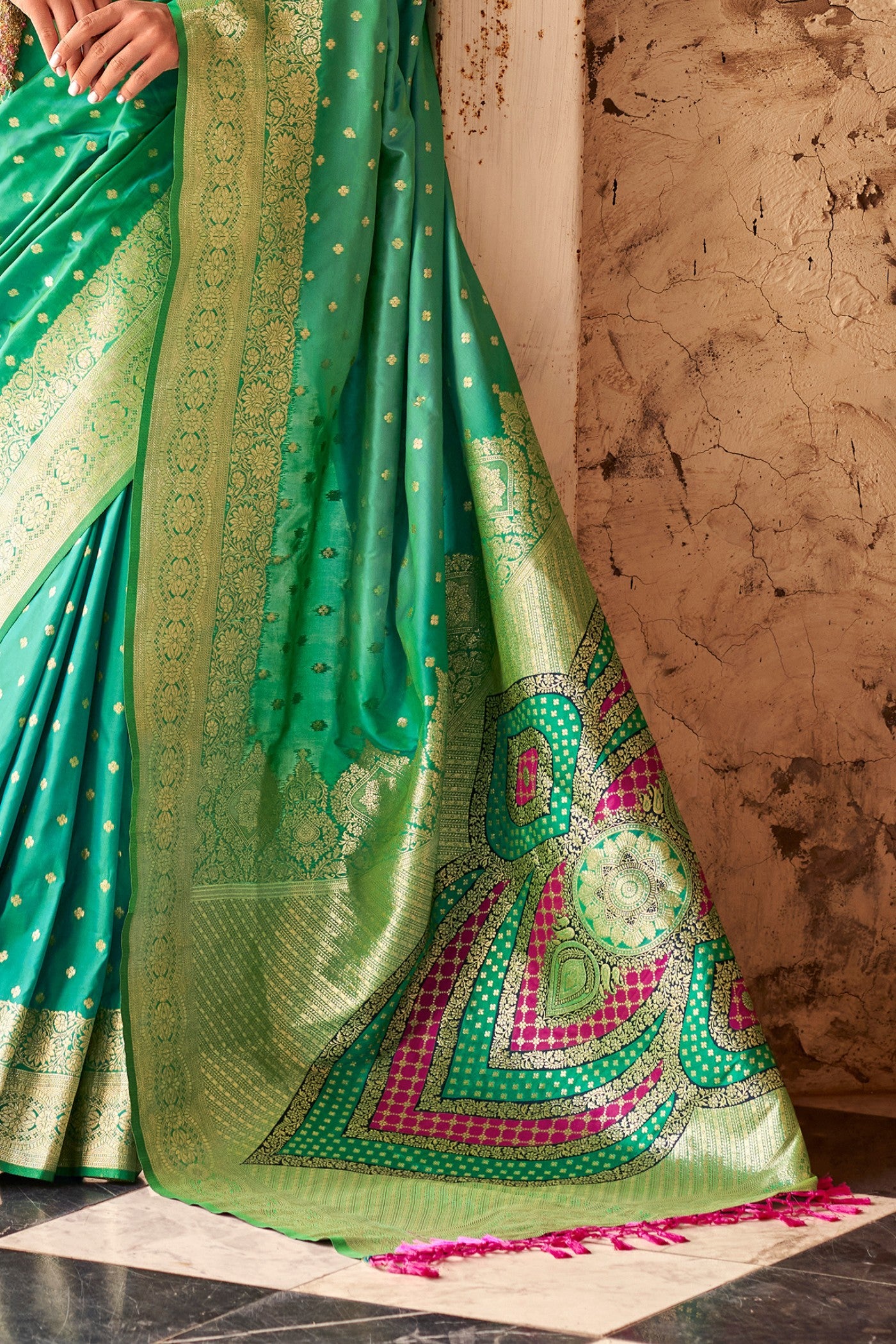 Buy MySilkLove Winter Green Woven Banarasi Soft Silk Saree Online