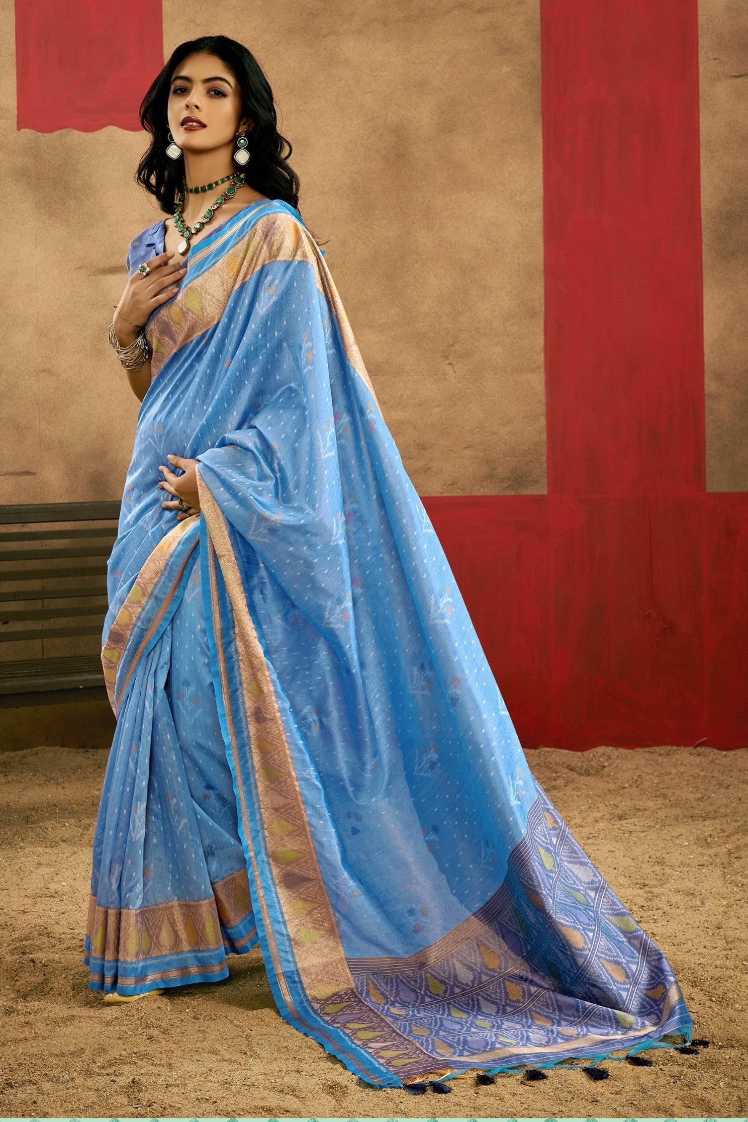 Buy MySilkLove Kashmir Blue Patola Handloom Saree Online