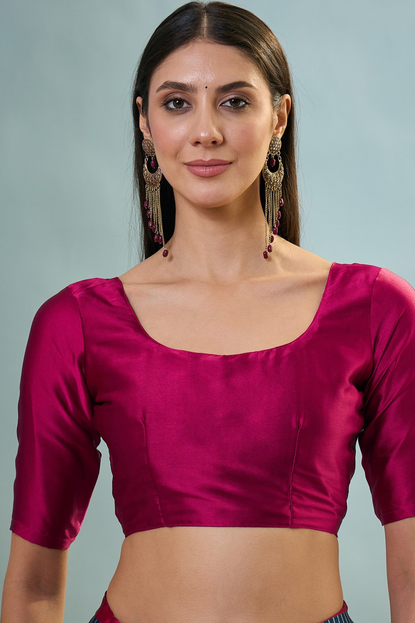 Buy MySilkLove Oxford Blue Ajrakh Printed Satin Crepe Silk Saree Online