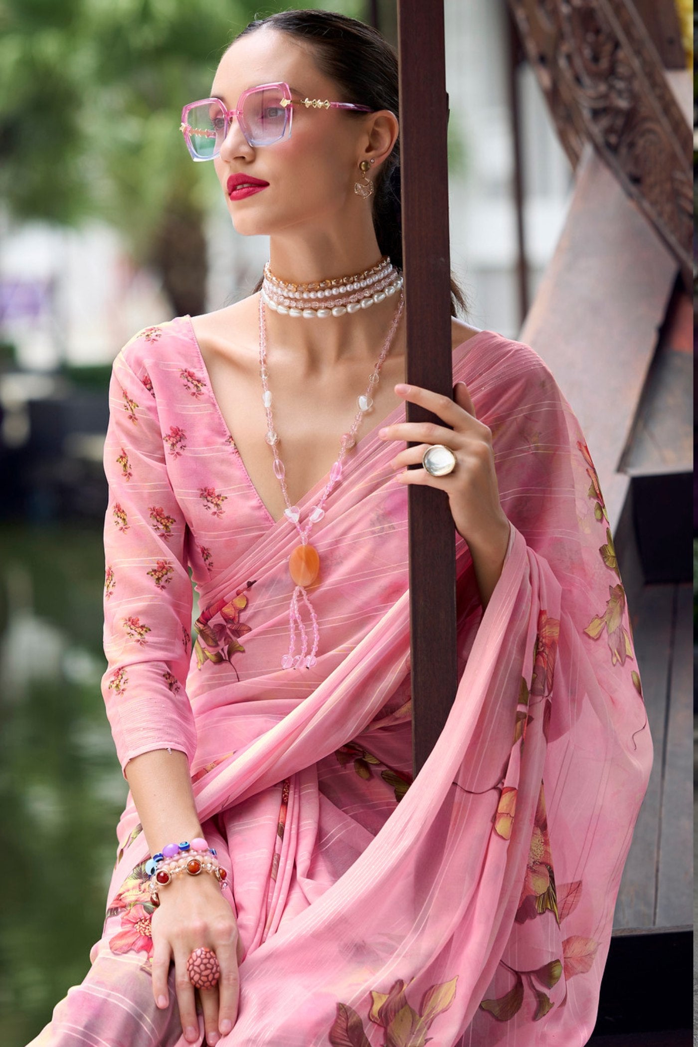 Buy MySilkLove Rose Pink Chiffon Silk Saree Online