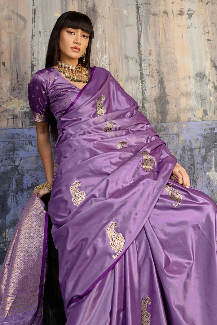 MySilkLove Lilac Purple Handloom Satin Soft Silk Saree