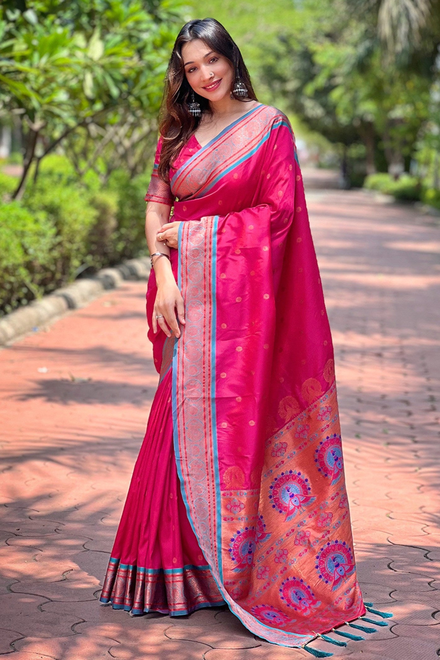 Buy MySilkLove Pink Rose Zari Woven Paithani Saree Online