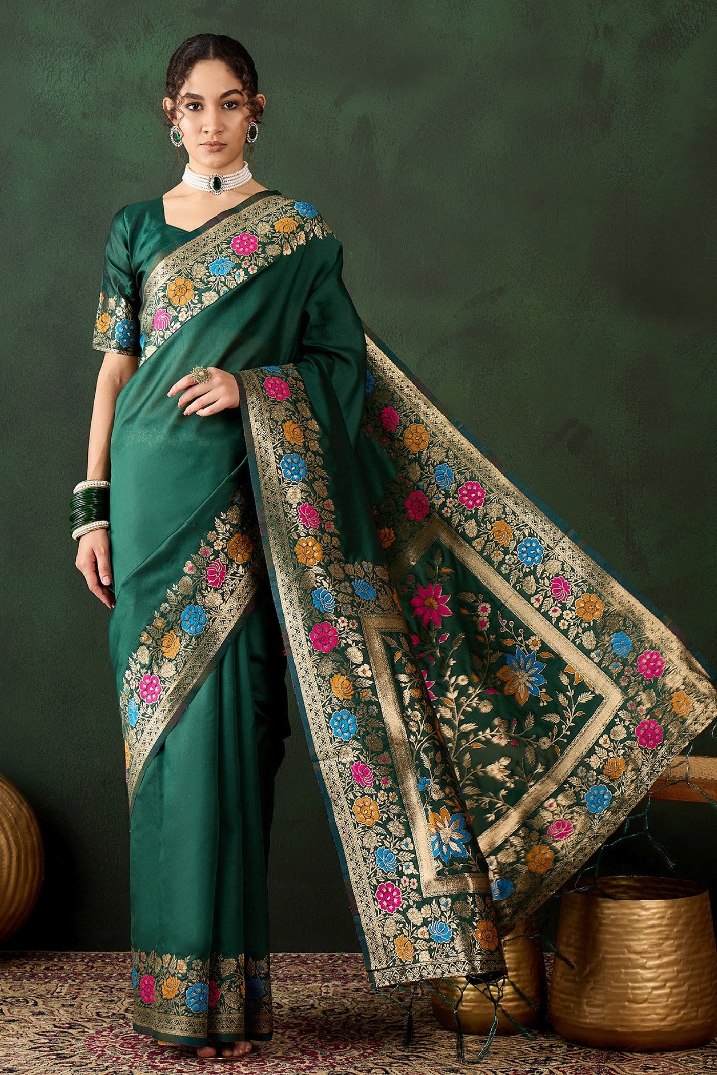 Buy MySilkLove Brithish Ricing Green Banarasi Designer Saree Online