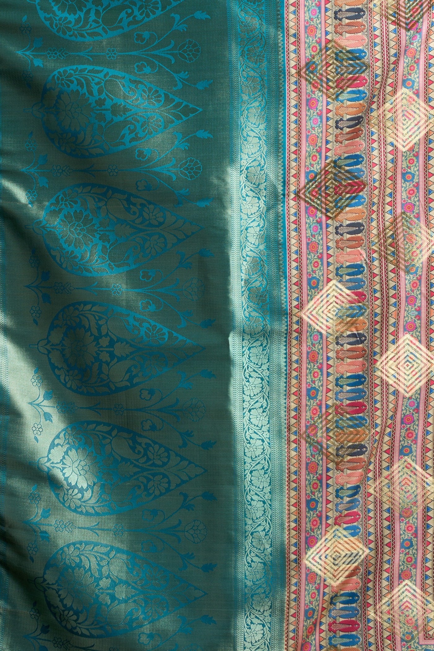 Buy MySilkLove France Blue Digital Printed Banarasi Saree Online